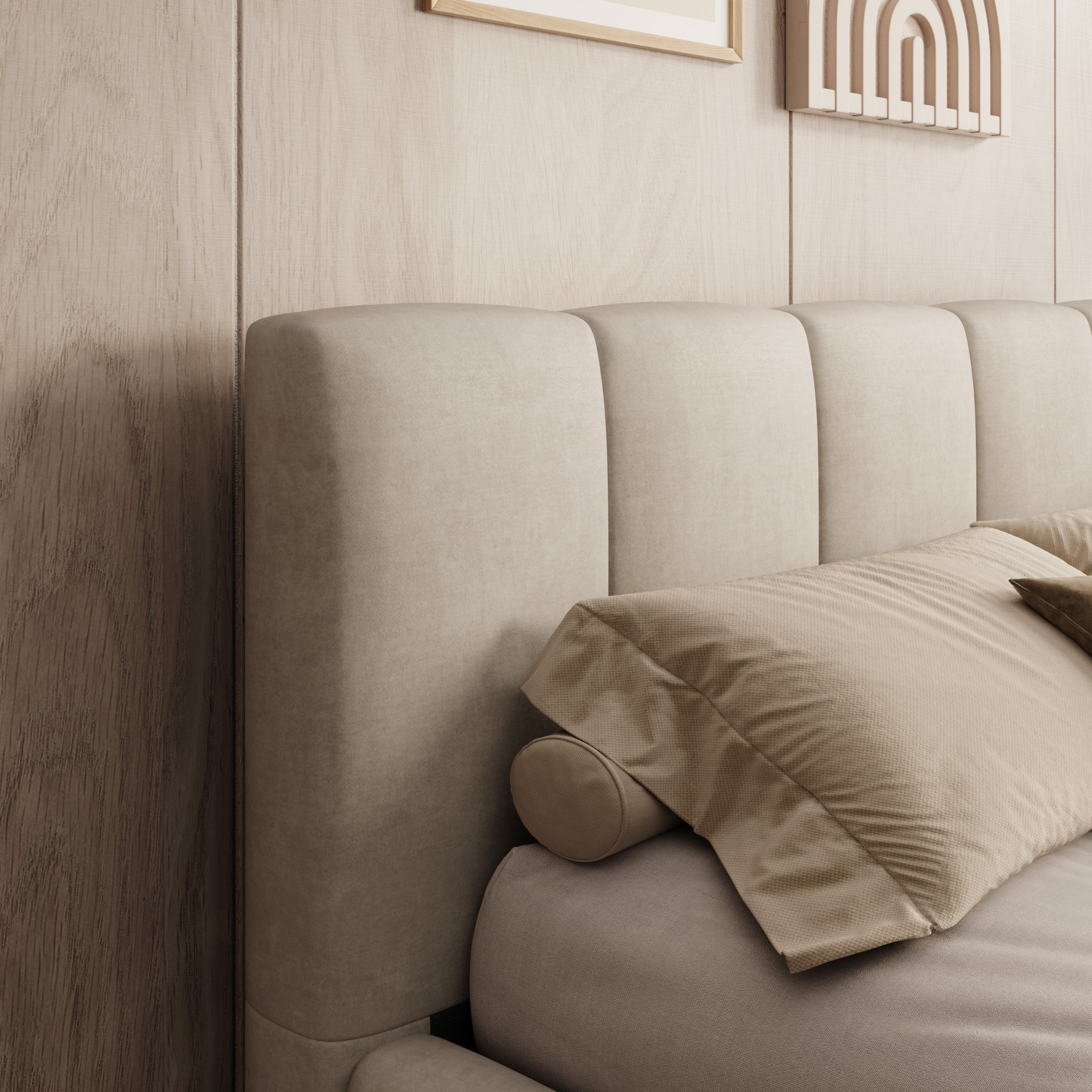 Valerio - Tweepersoonsbed - Velvet beige - 140x200 cm