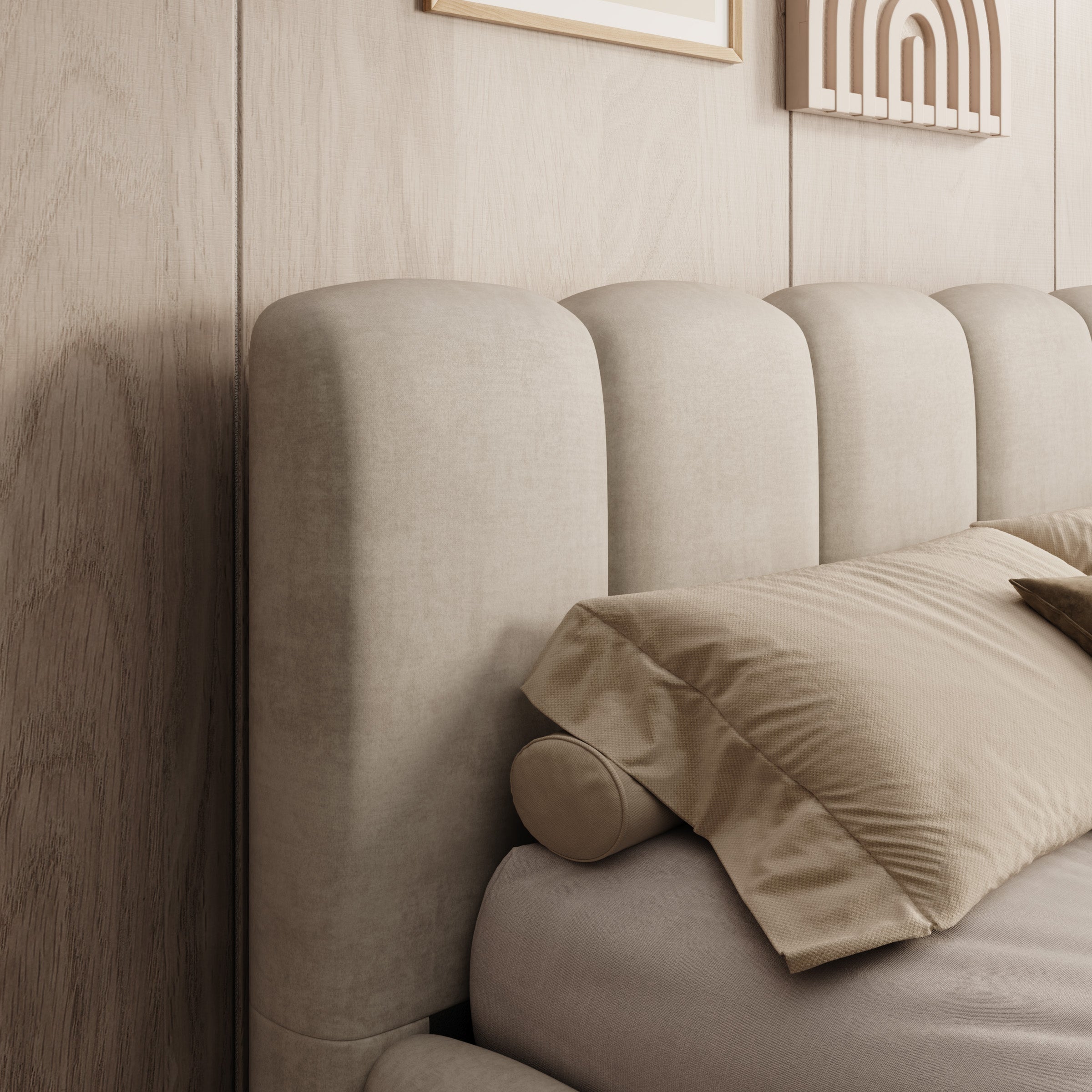 Valerio - Tweepersoonsbed - Velvet beige - 140x200 cm