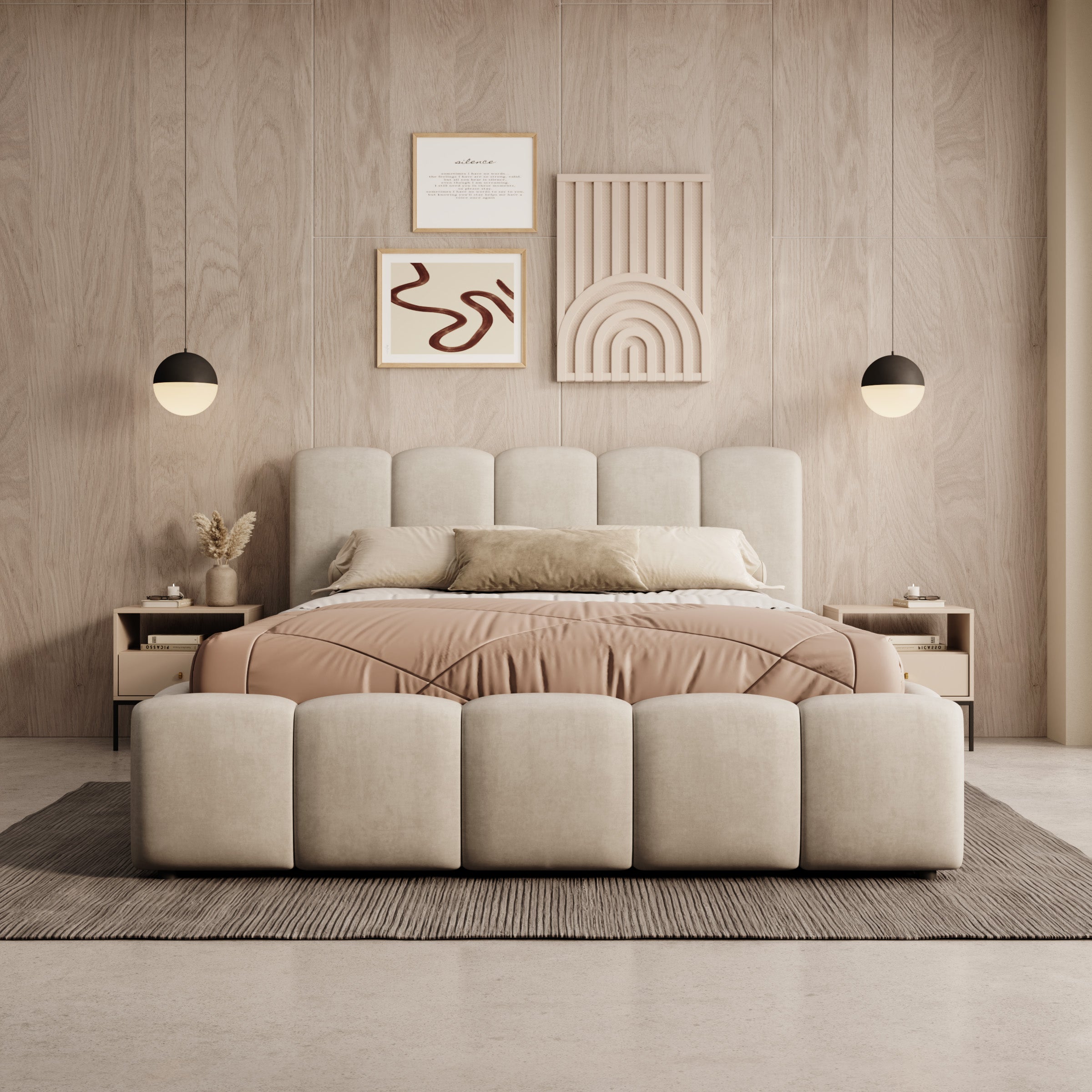 Valerio - Tweepersoonsbed - Velvet beige - 140x200 cm