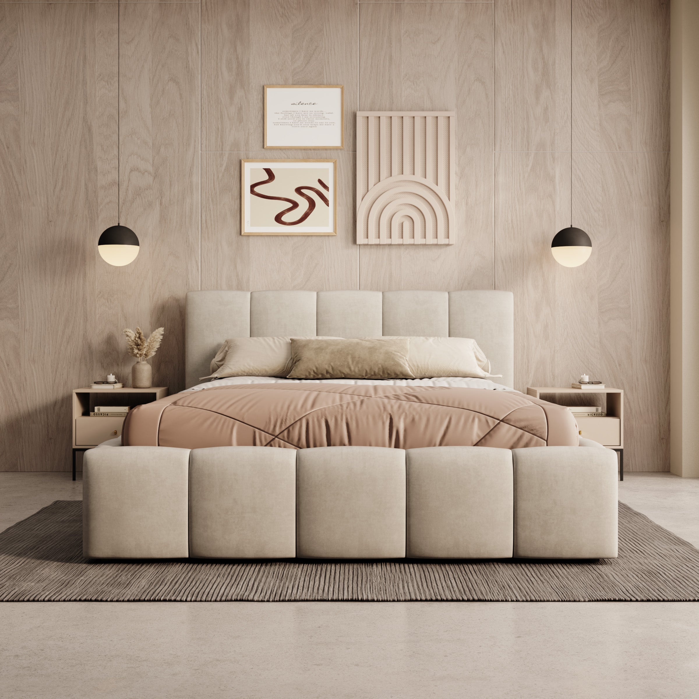 Valerio - Tweepersoonsbed - Velvet beige - 140x200 cm