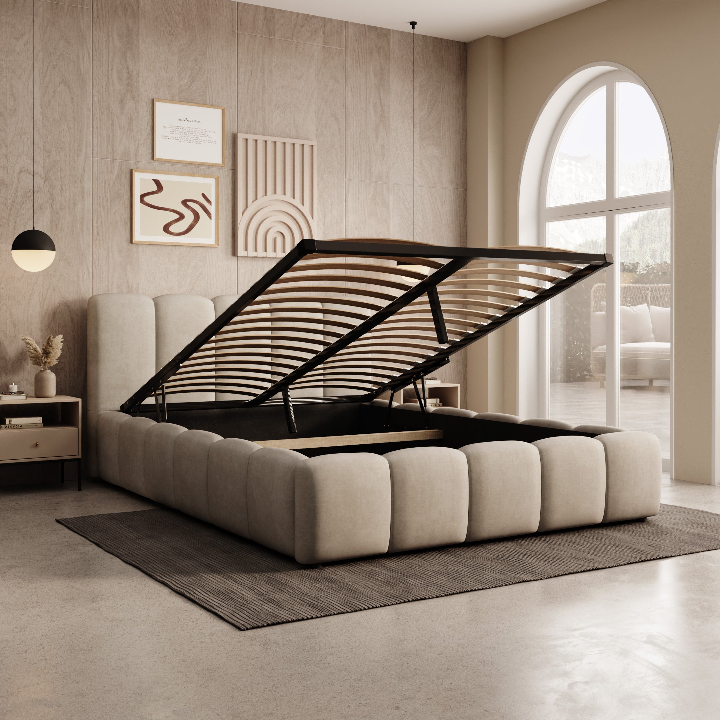 Valerio - Tweepersoonsbed - Velvet beige - 140x200 cm