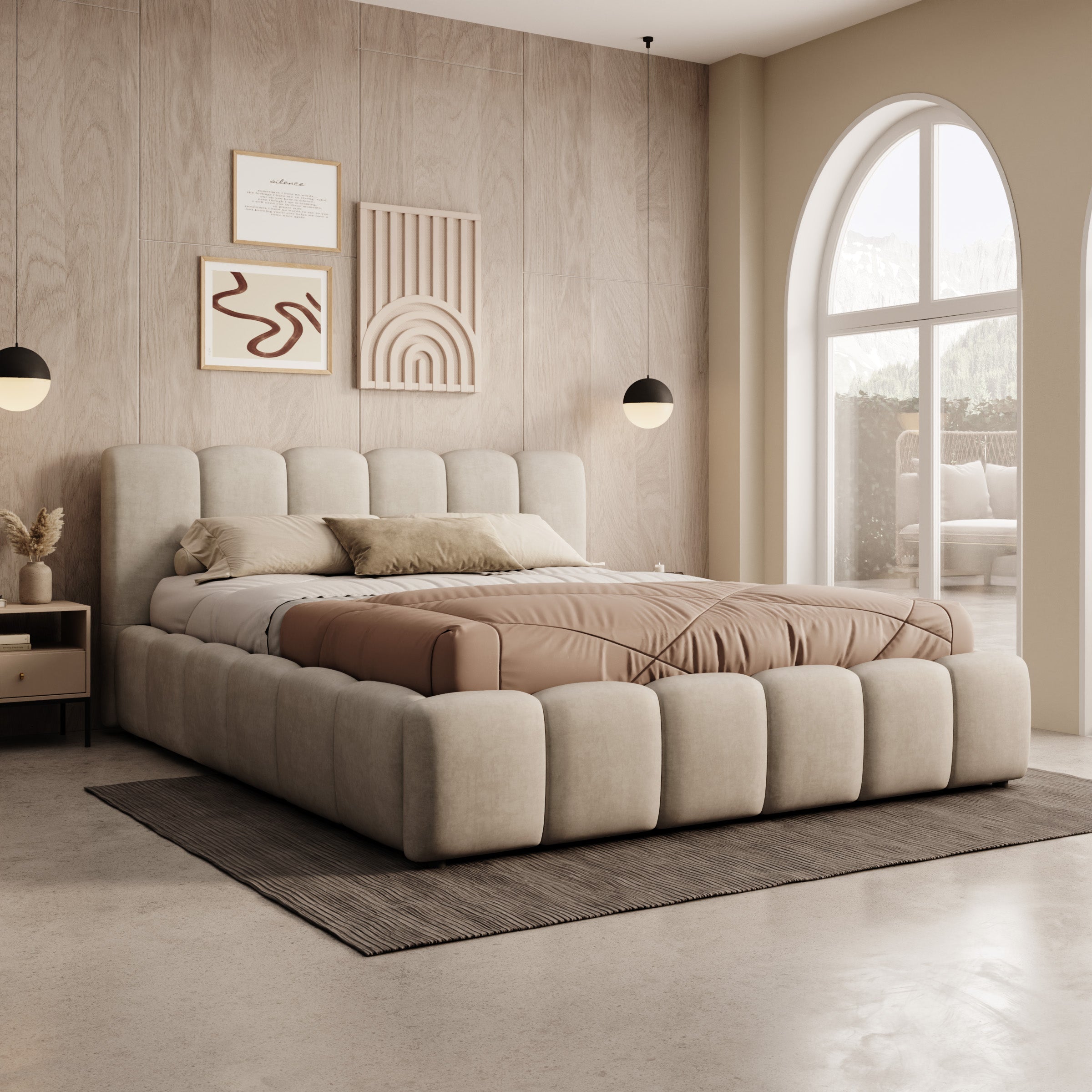 Valerio - Tweepersoonsbed - Velvet beige - 160x200 cm