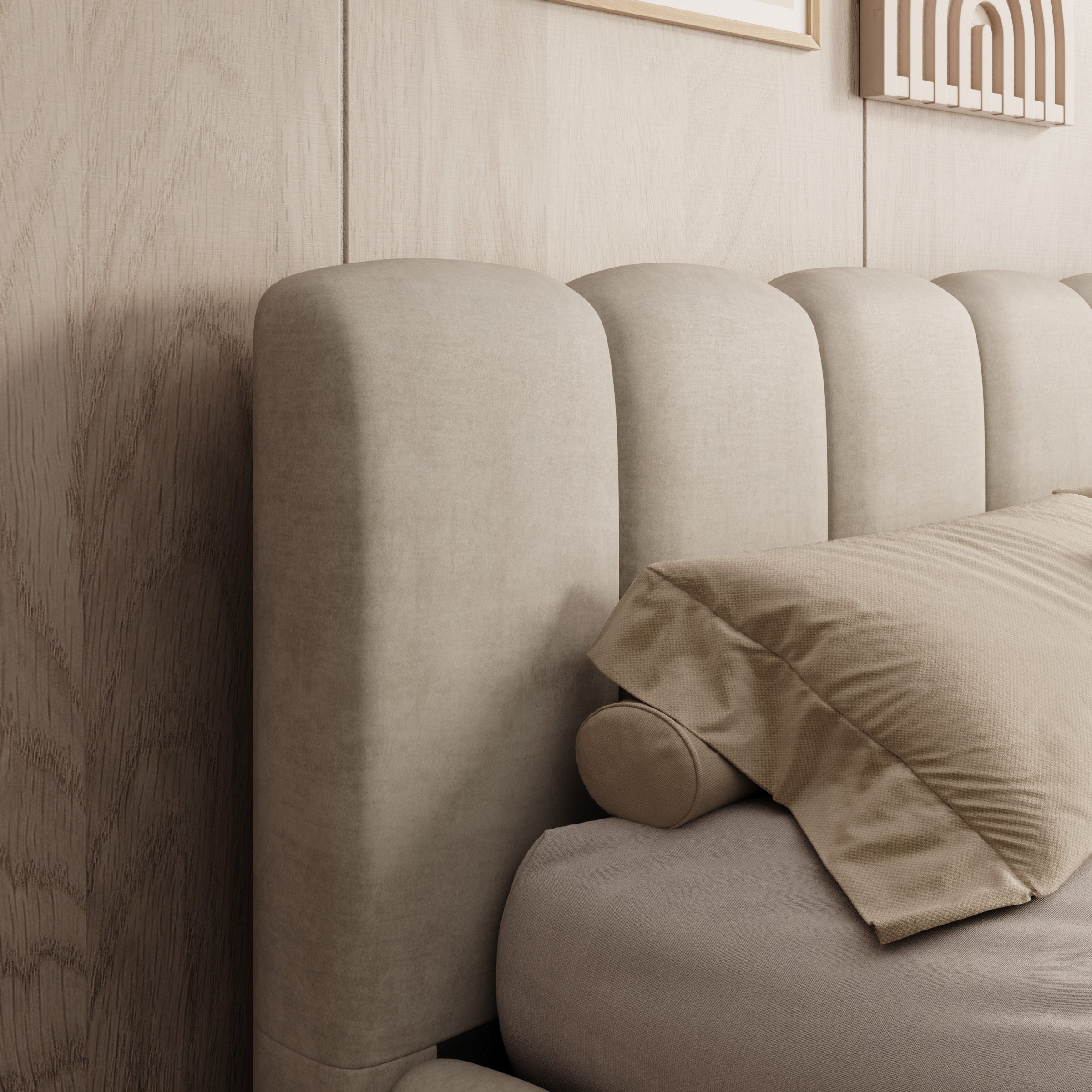 Valerio - Tweepersoonsbed - Velvet beige - 160x200 cm