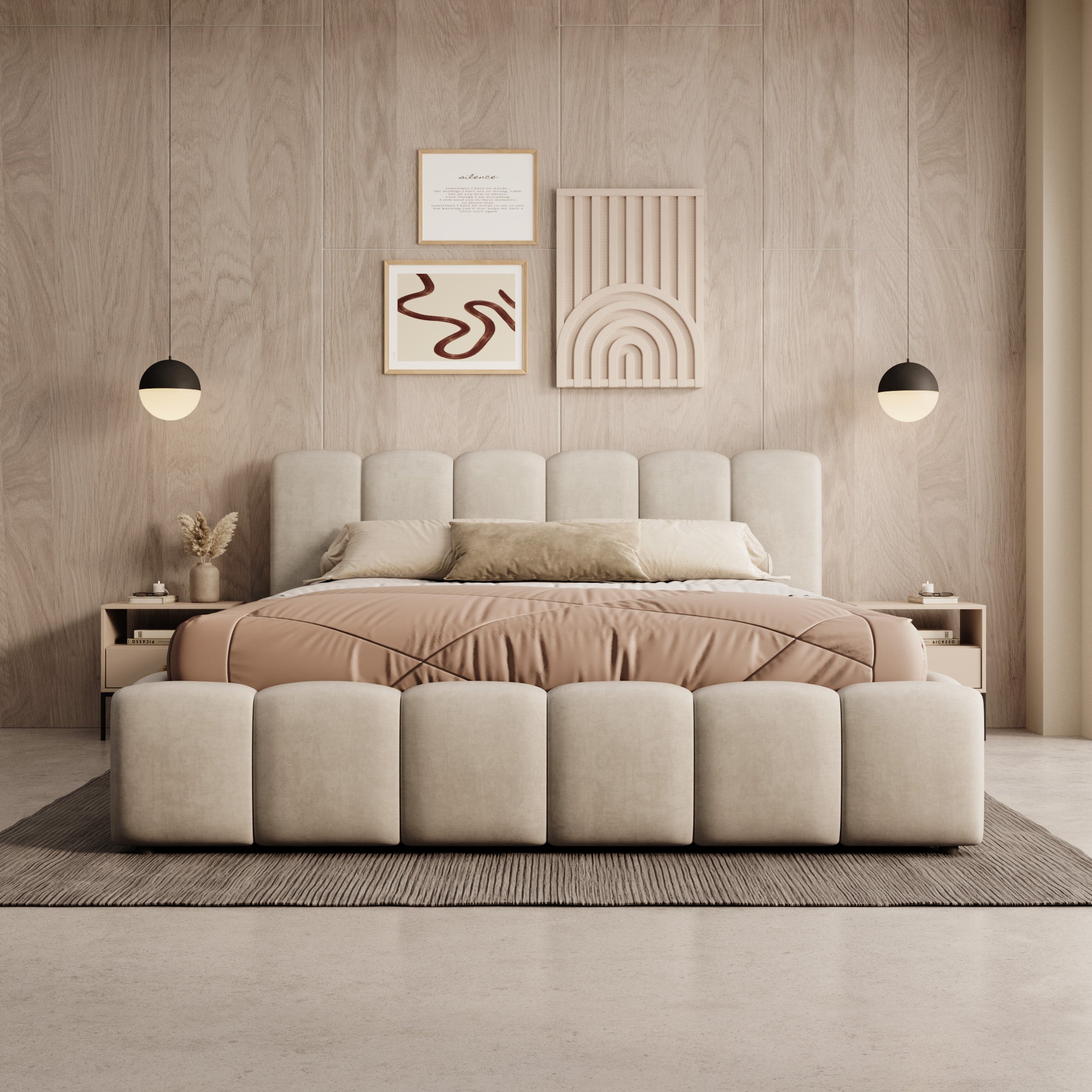 Valerio - Tweepersoonsbed - Velvet beige - 160x200 cm