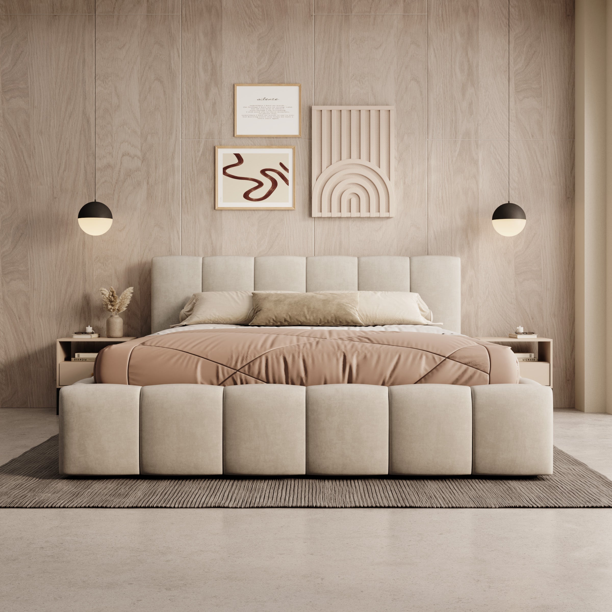 Valerio - Tweepersoonsbed - Velvet beige - 160x200 cm