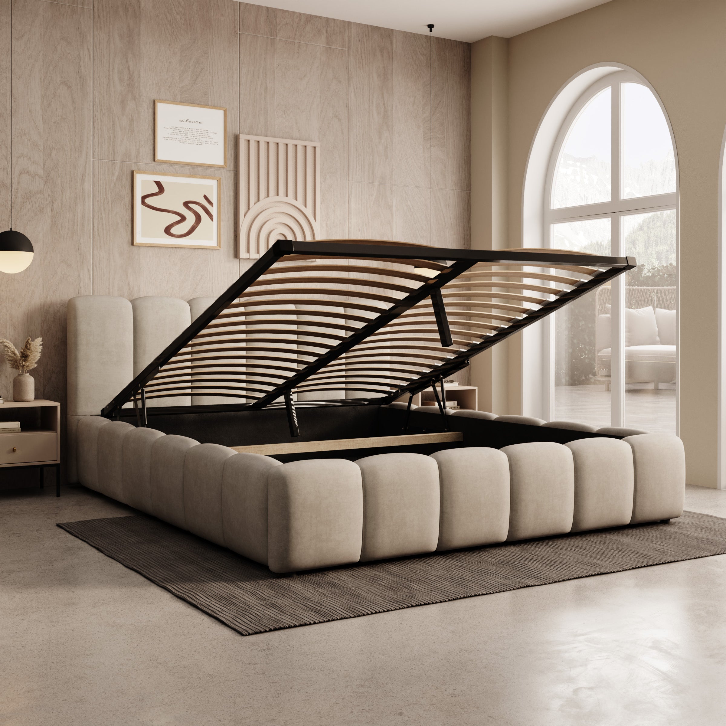 Valerio - Tweepersoonsbed - Velvet beige - 160x200 cm