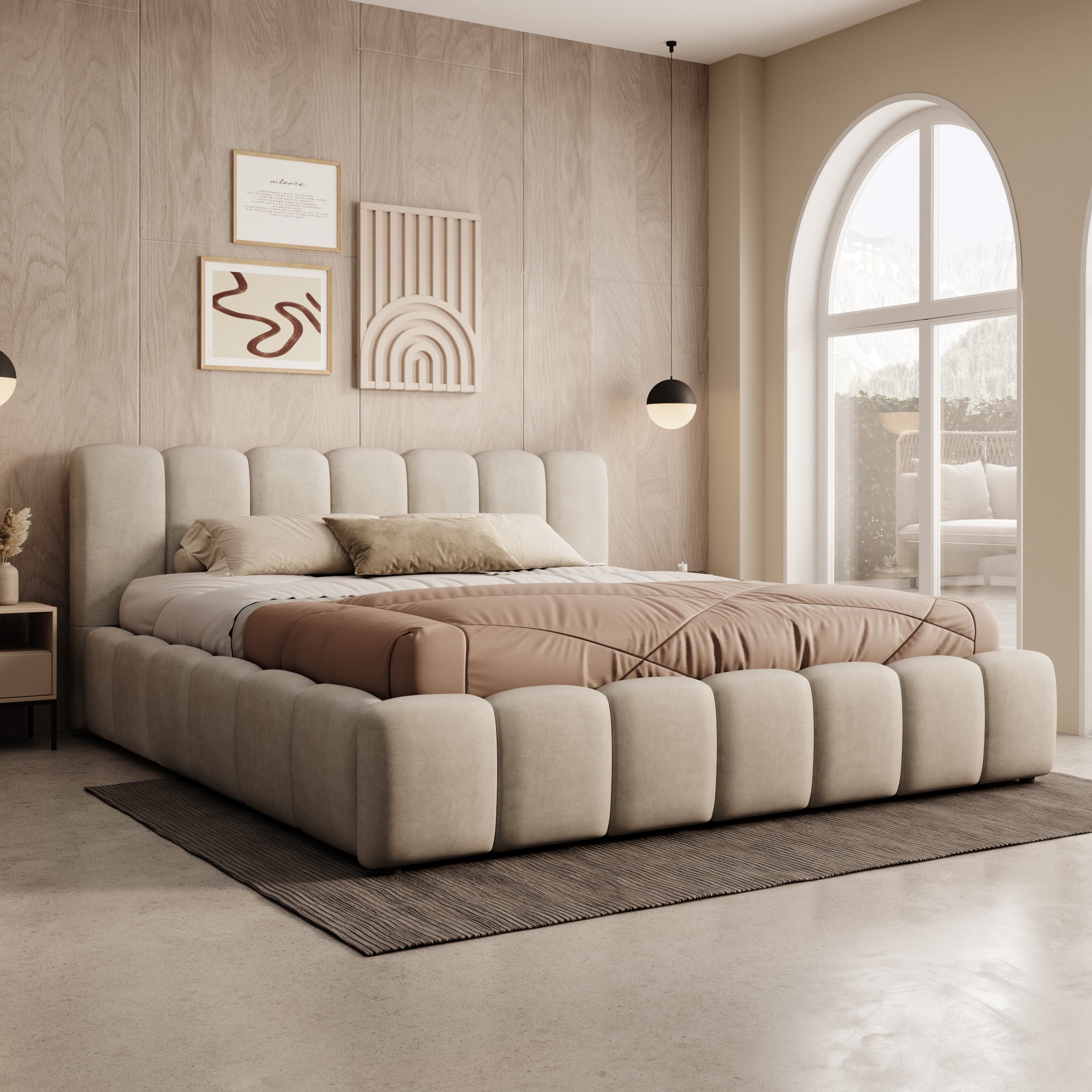 Valerio - Tweepersoonsbed - Velvet beige - 180x200 cm