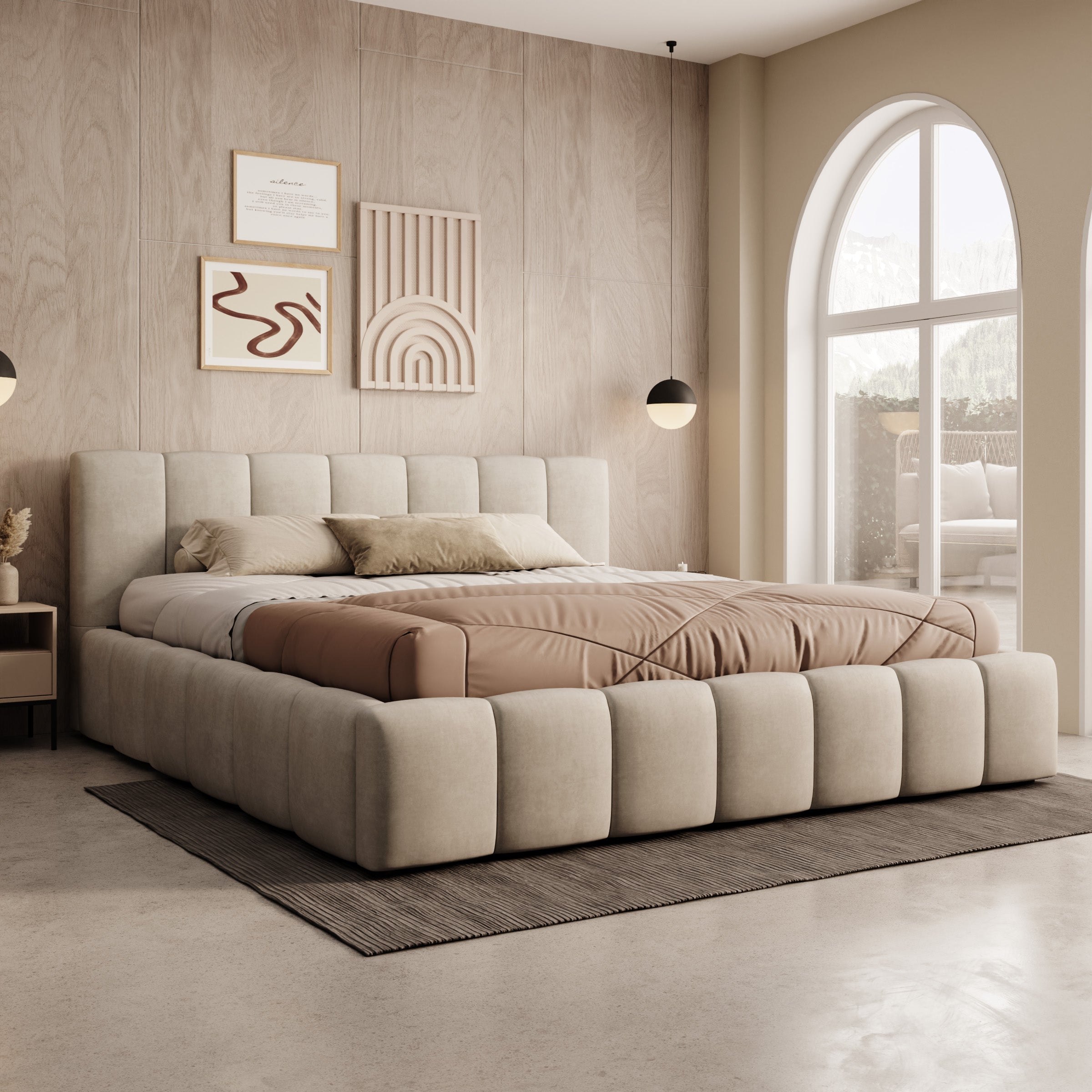 Valerio - Tweepersoonsbed - Velvet beige - 180x200 cm