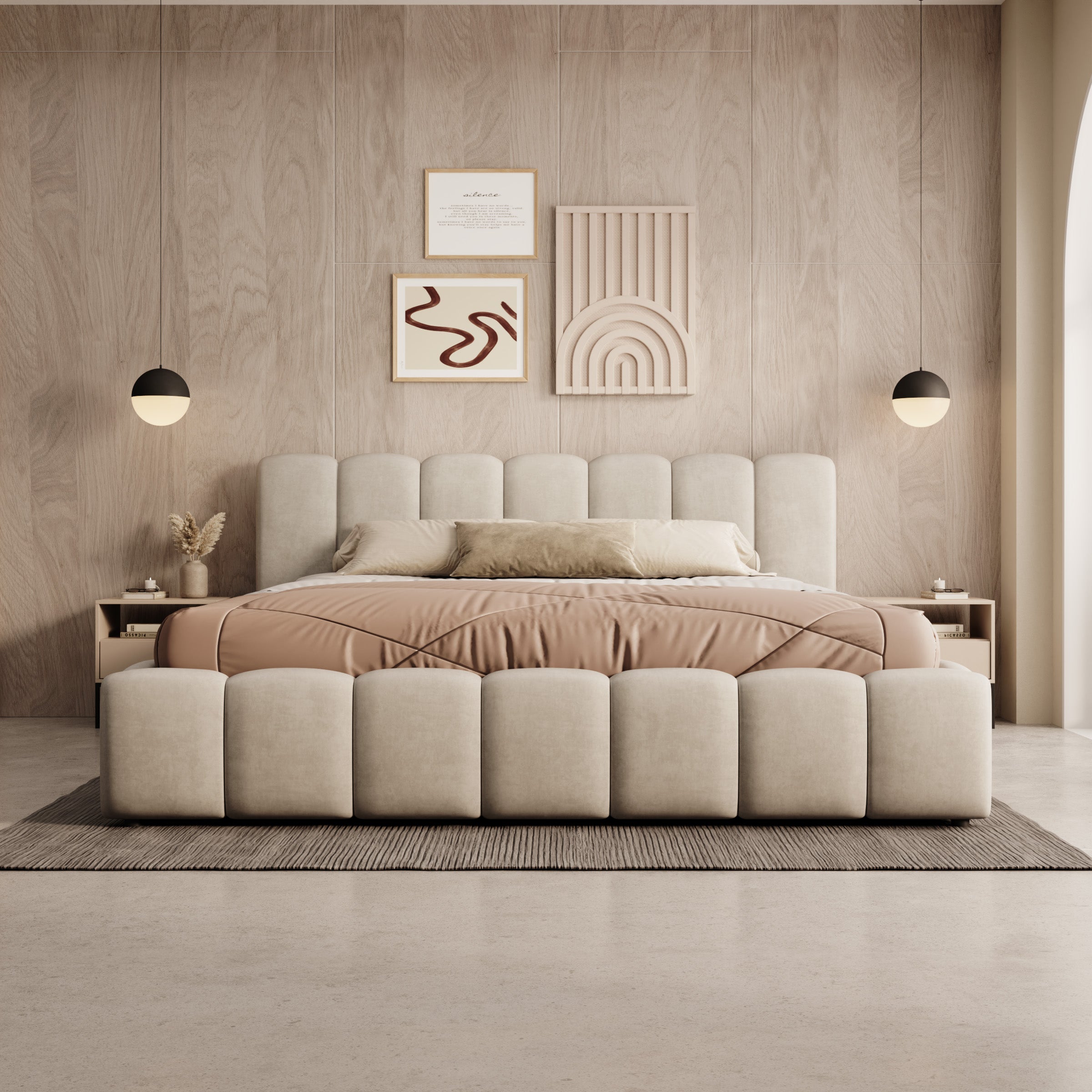 Valerio - Tweepersoonsbed - Velvet beige - 180x200 cm