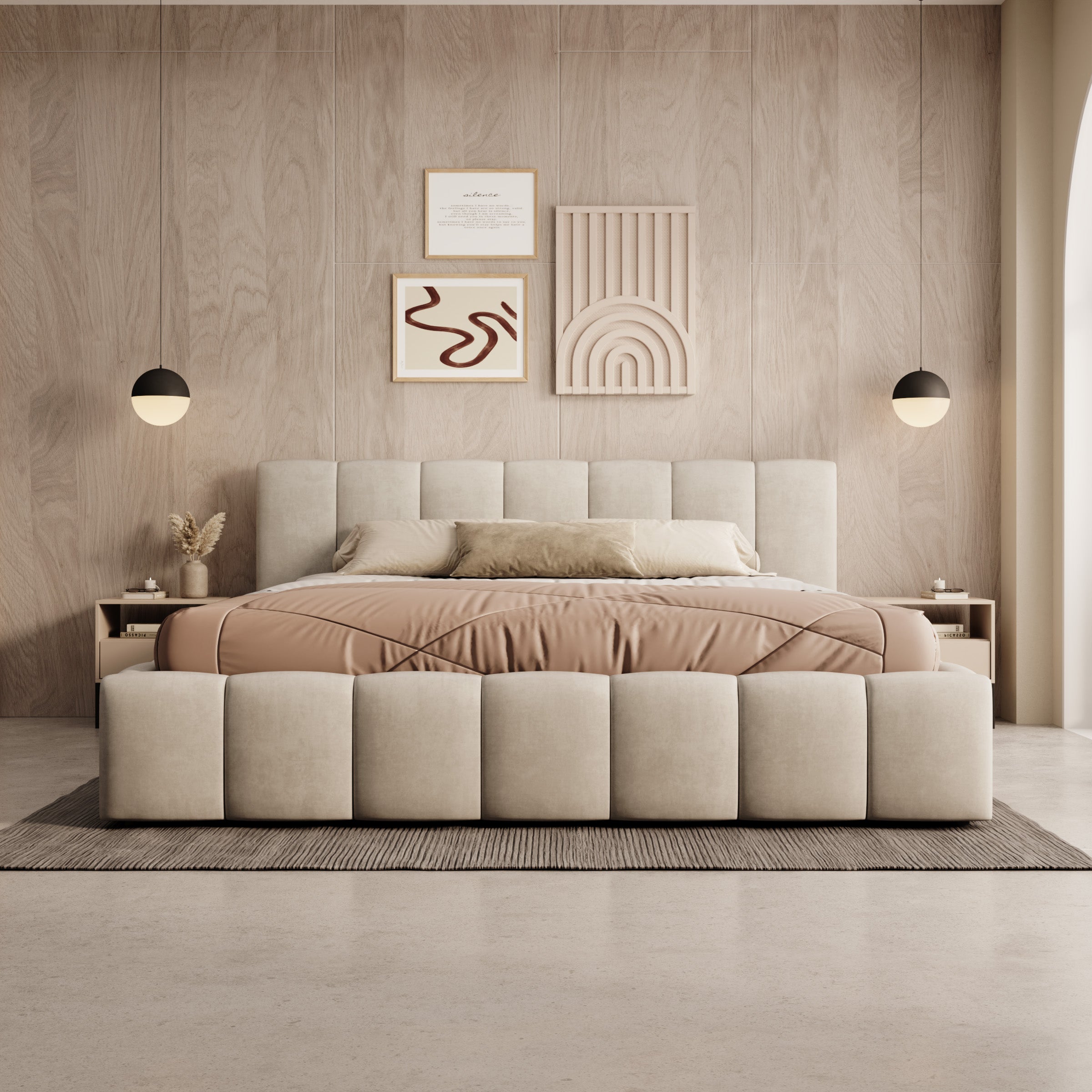 Valerio - Tweepersoonsbed - Velvet beige - 180x200 cm