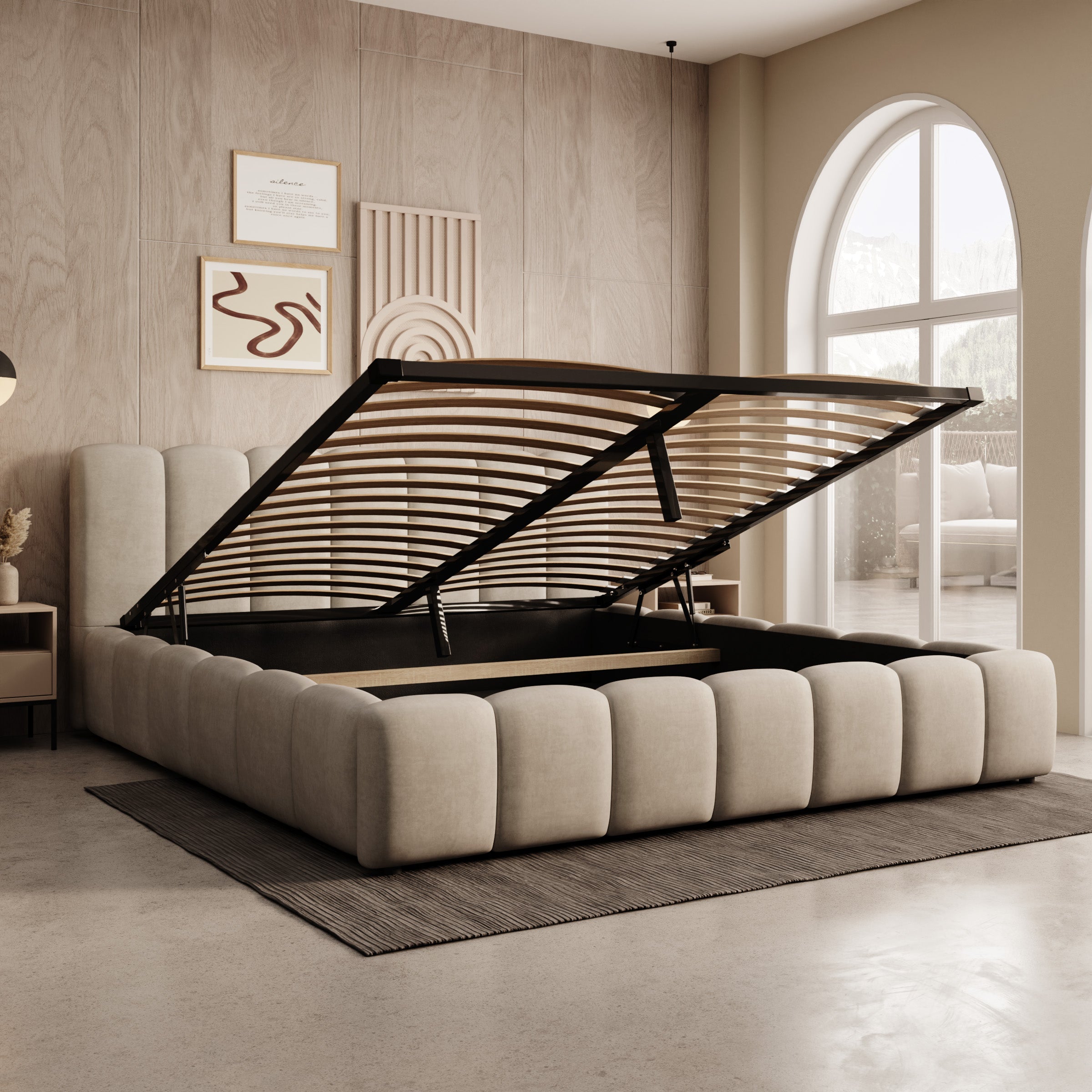 Valerio - Tweepersoonsbed - Velvet beige - 180x200 cm