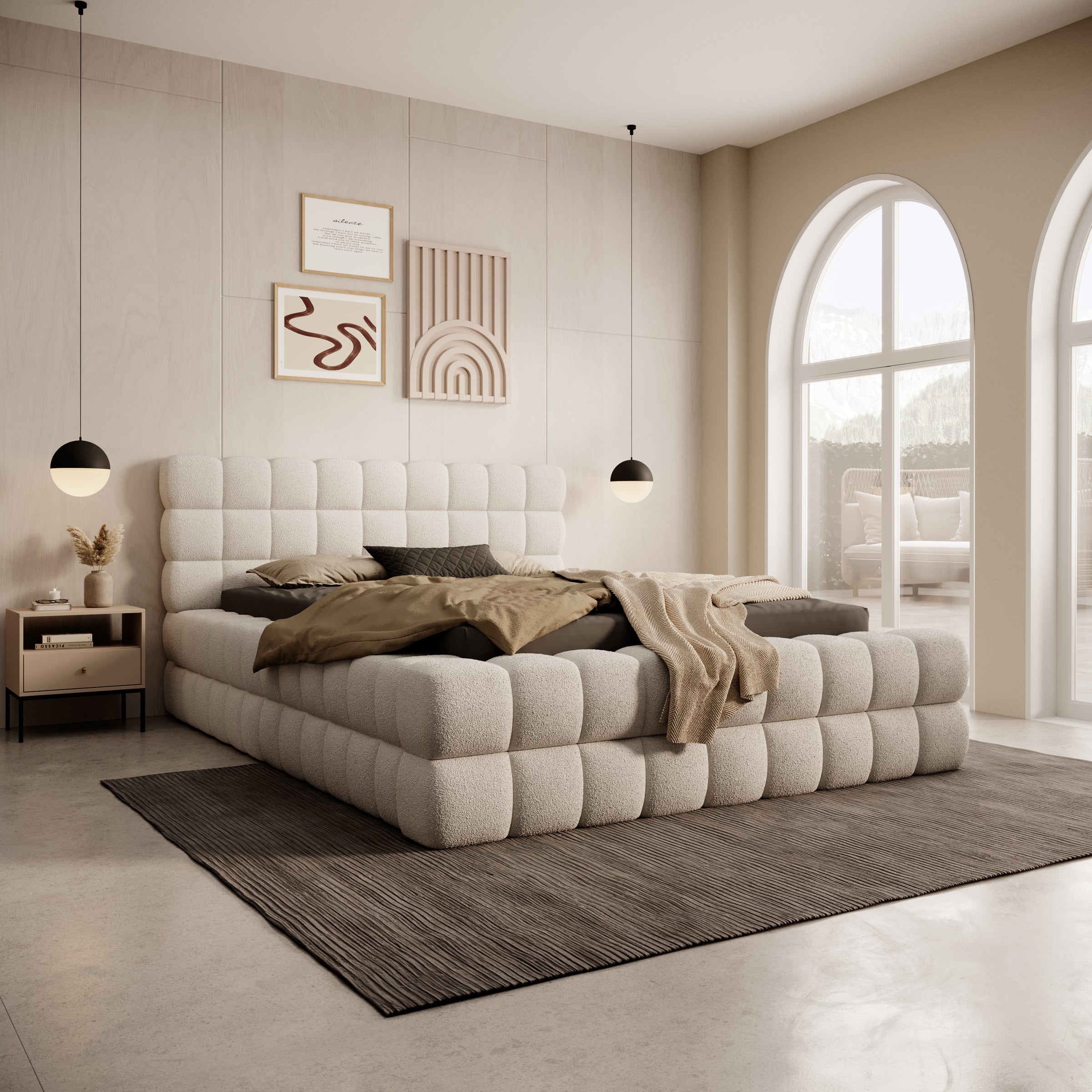 Valona - Tweepersoonsbed - Teddystof beige - 140x200 cm