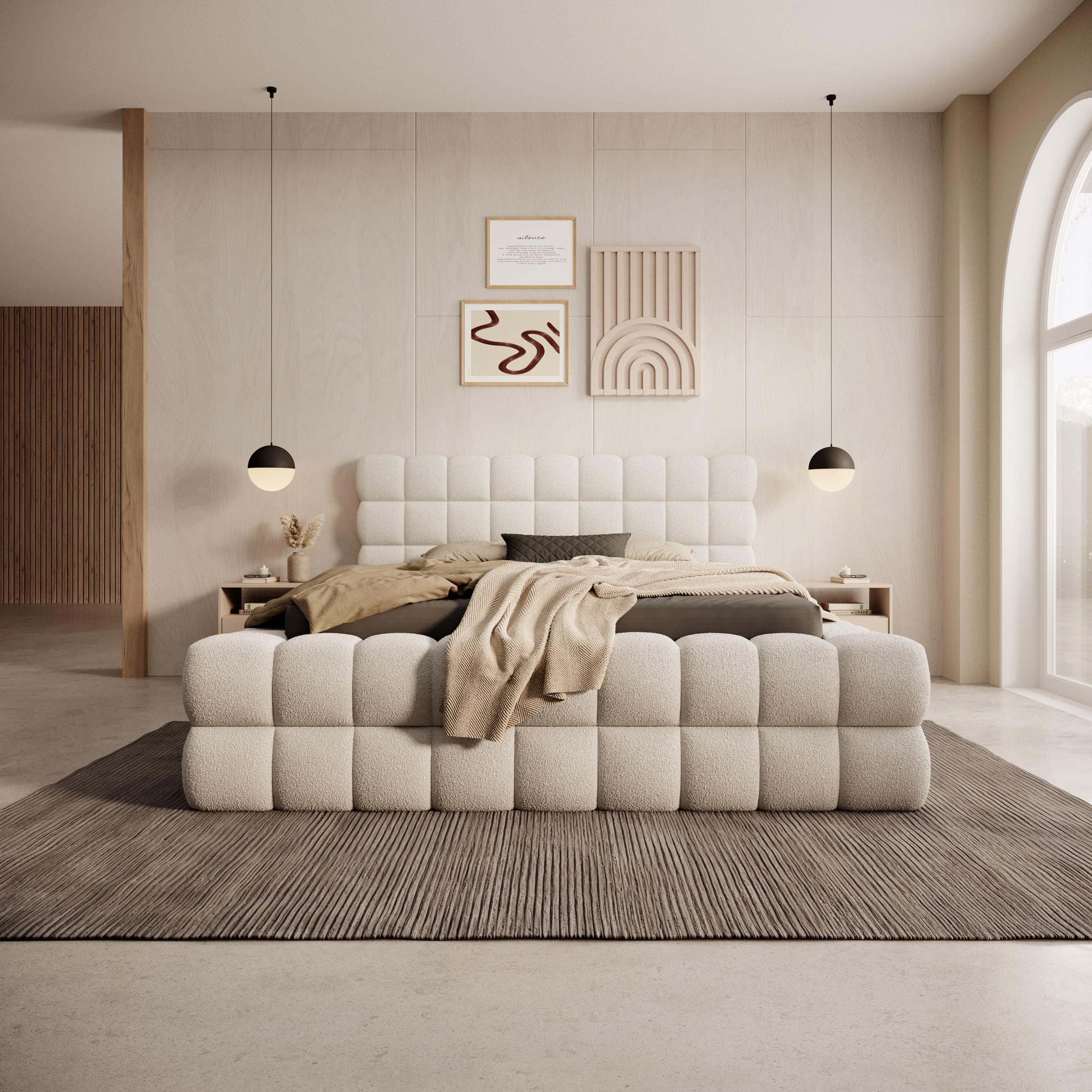 Valona - Tweepersoonsbed - Teddystof beige - 140x200 cm