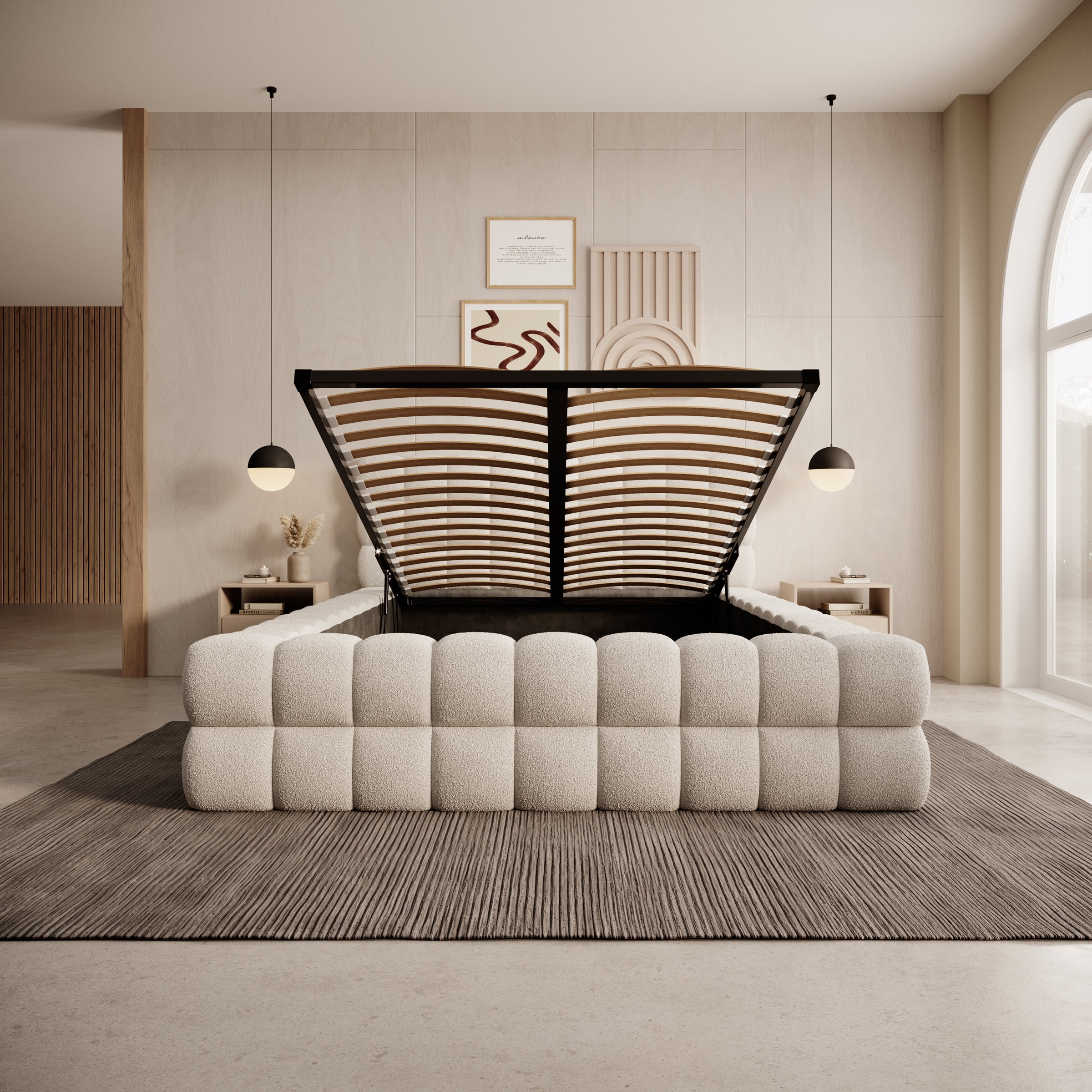 Valona - Tweepersoonsbed - Teddystof beige - 140x200 cm