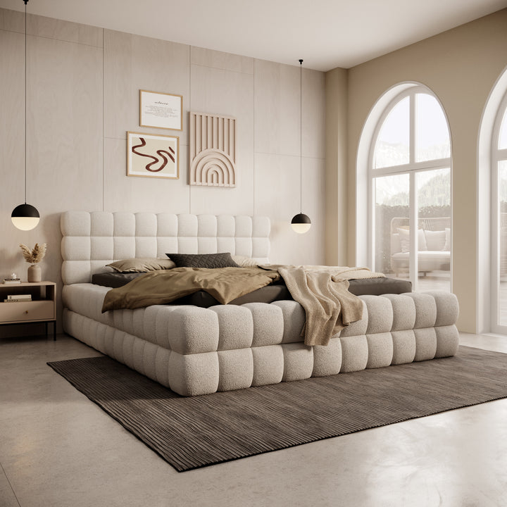 Valona - Tweepersoonsbed - Teddystof beige - 160x200 cm
