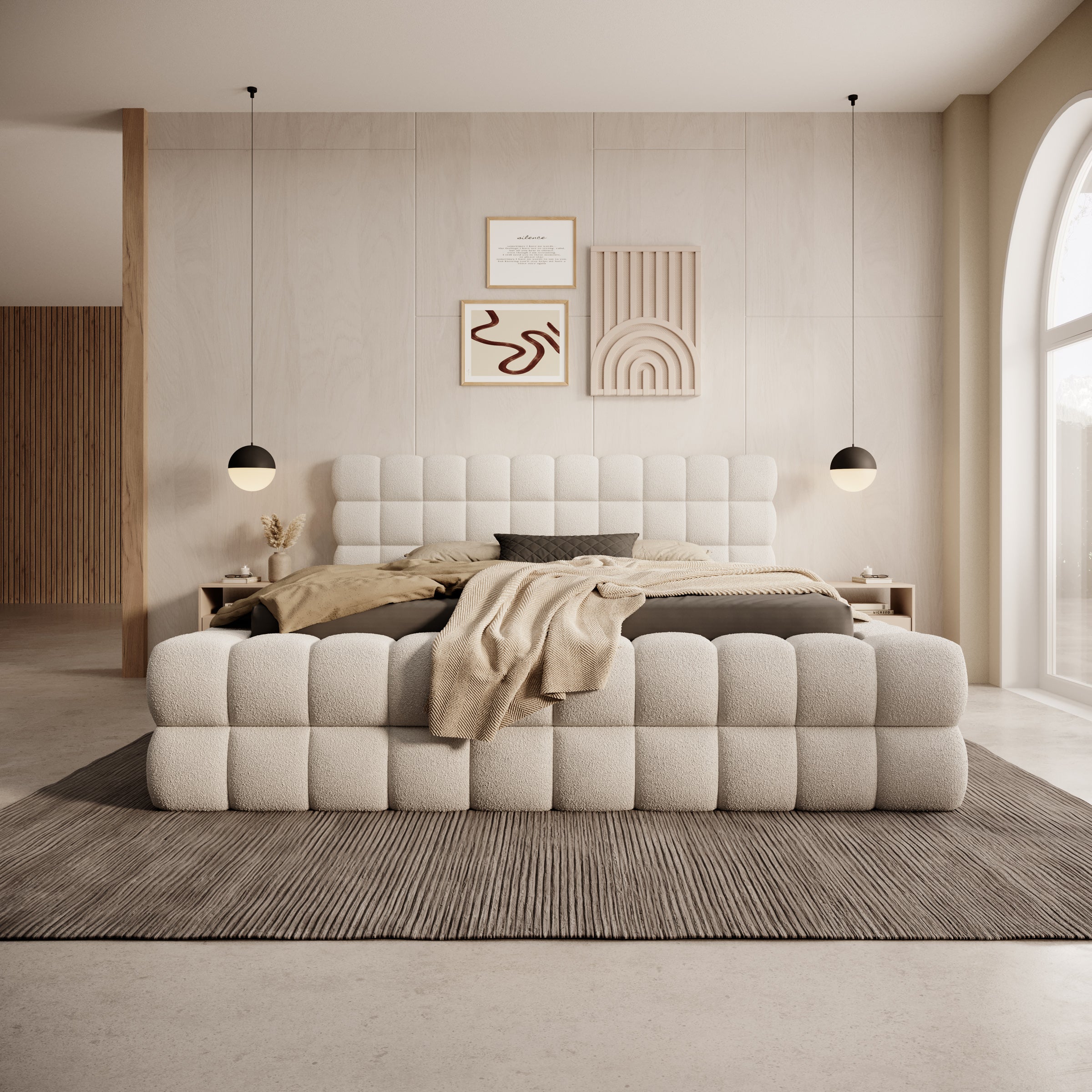 Valona - Tweepersoonsbed - Teddystof beige - 160x200 cm