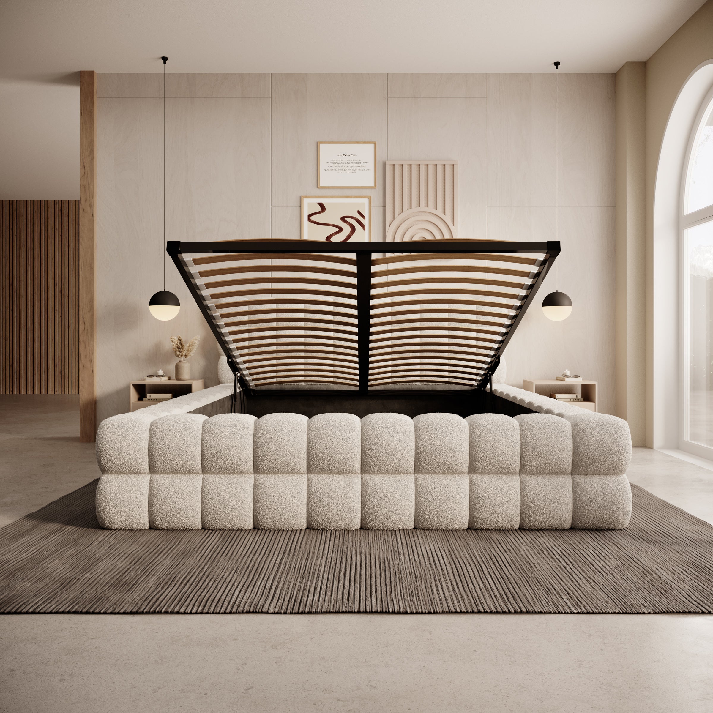 Valona - Tweepersoonsbed - Teddystof beige - 160x200 cm