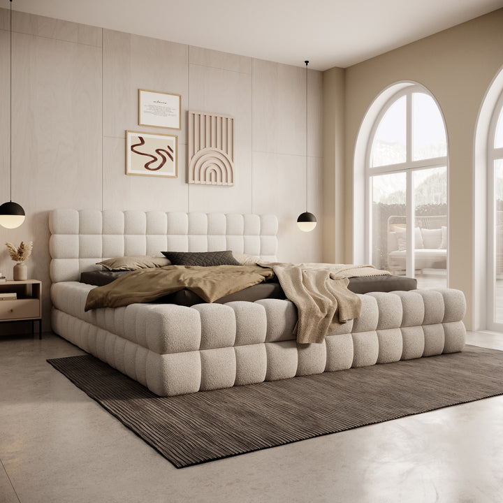Valona - Tweepersoonsbed - Teddystof beige - 180x200 cm