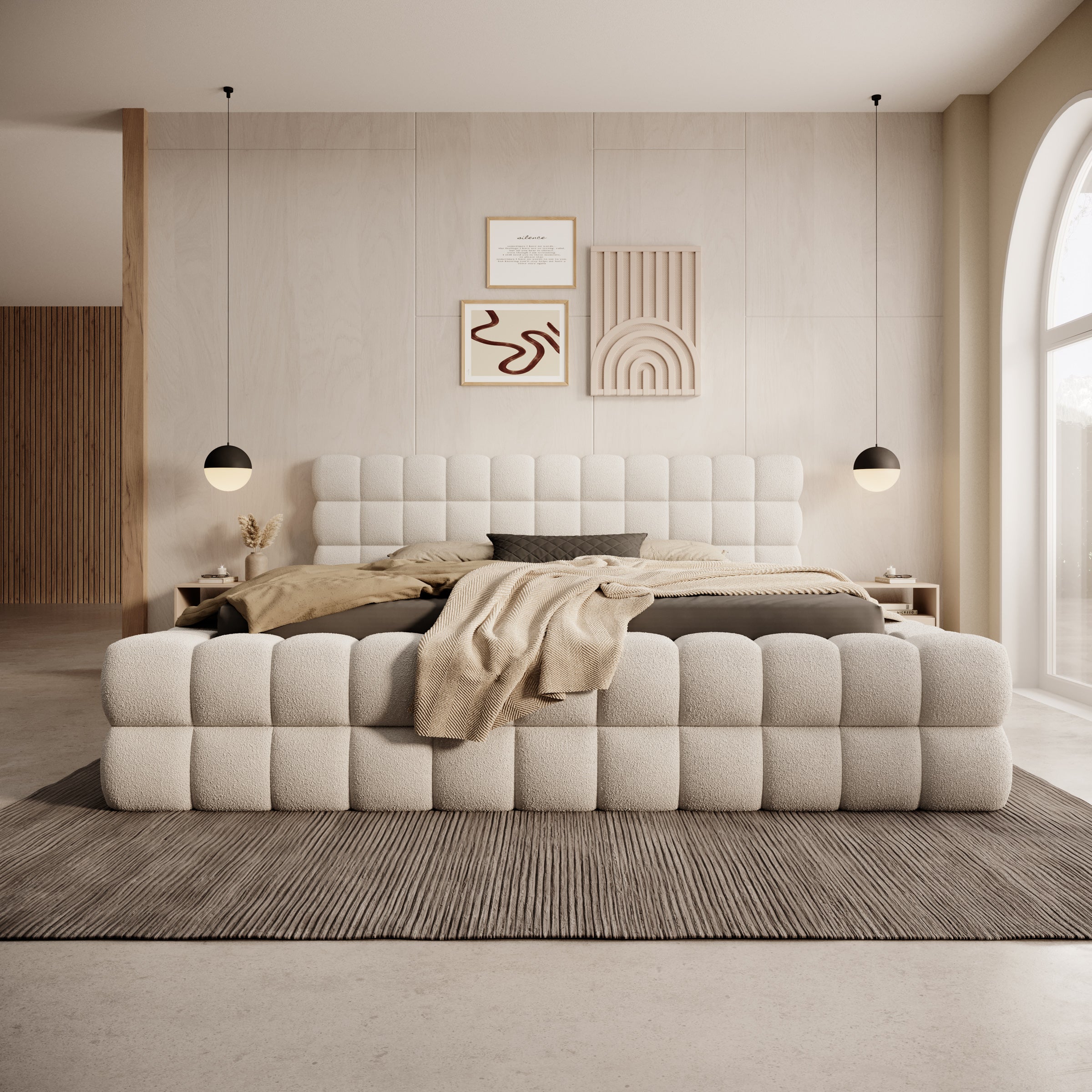Valona - Tweepersoonsbed - Teddystof beige - 180x200 cm