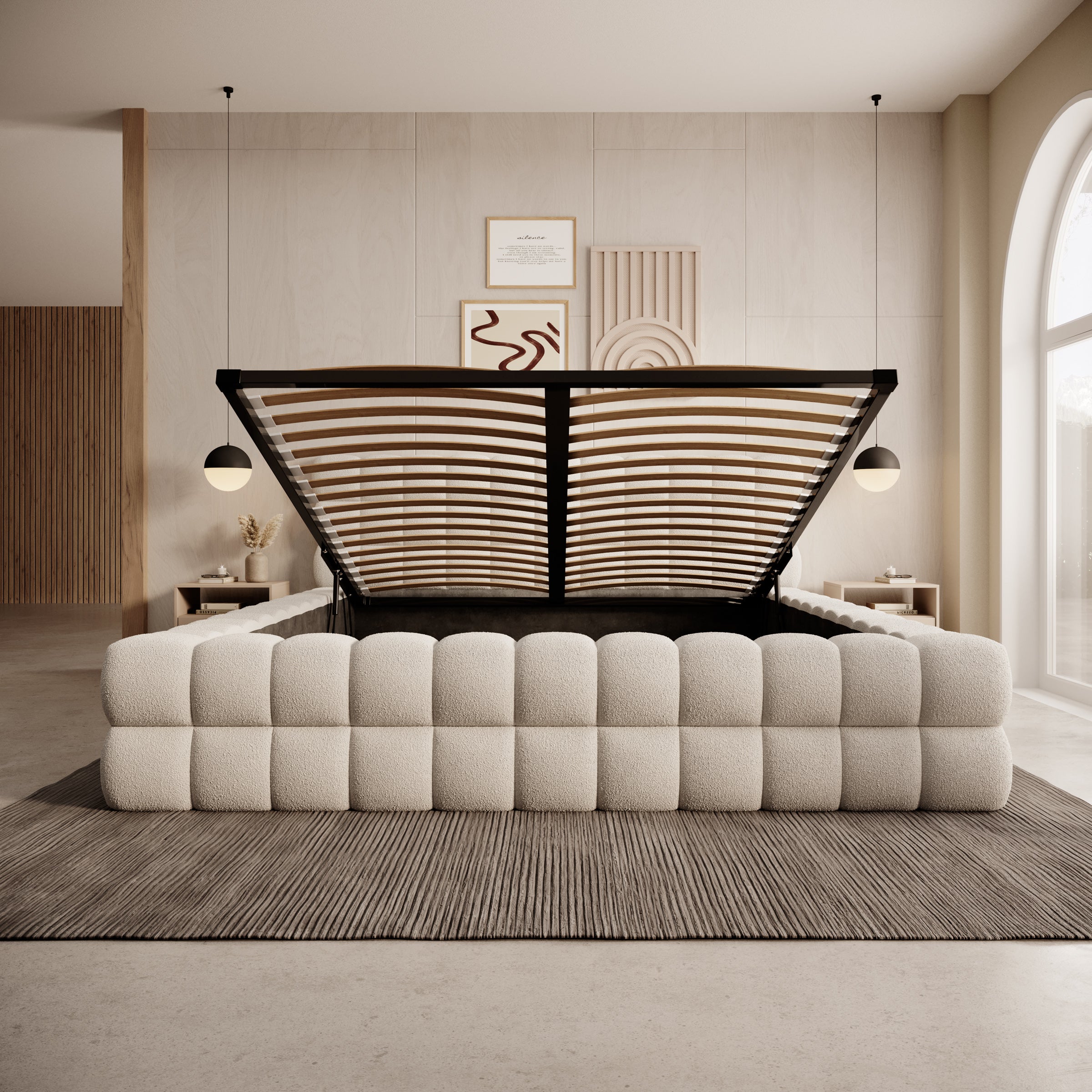 Valona - Tweepersoonsbed - Teddystof beige - 180x200 cm