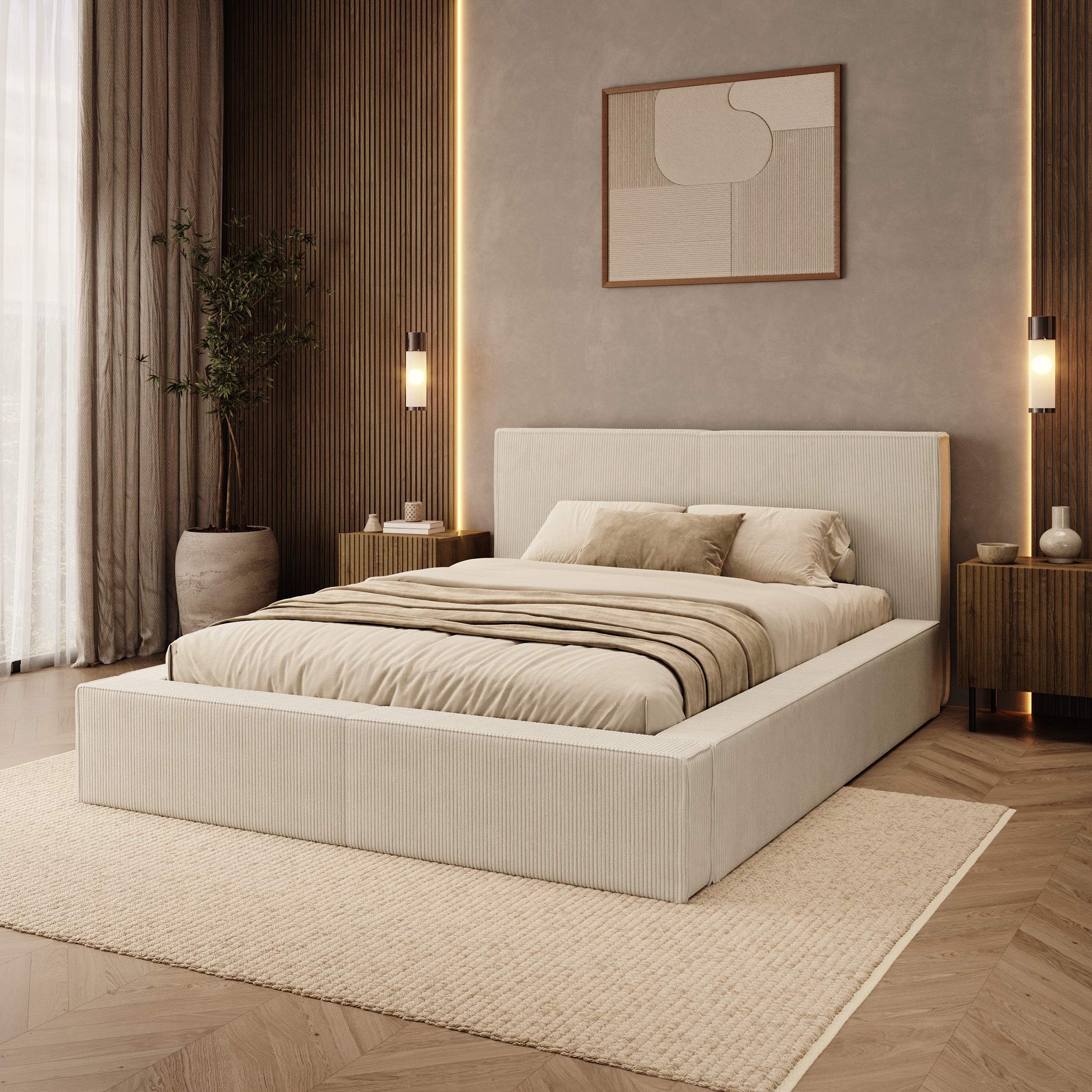 Vara - Tweepersoonsbed - Ribstof beige - 140x200 cm