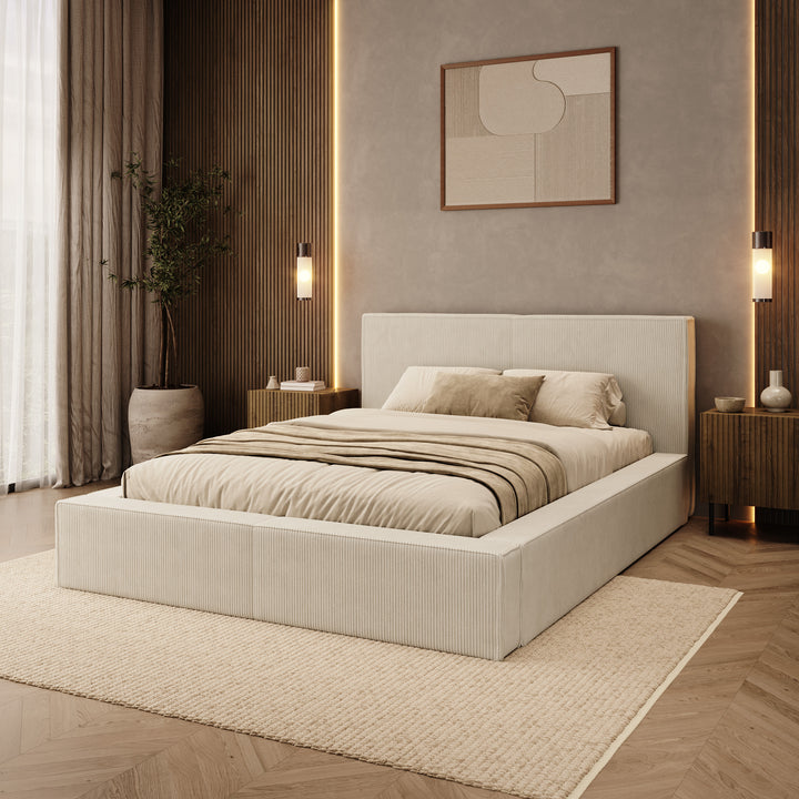 Vara - Tweepersoonsbed - Ribstof beige - 140x200 cm