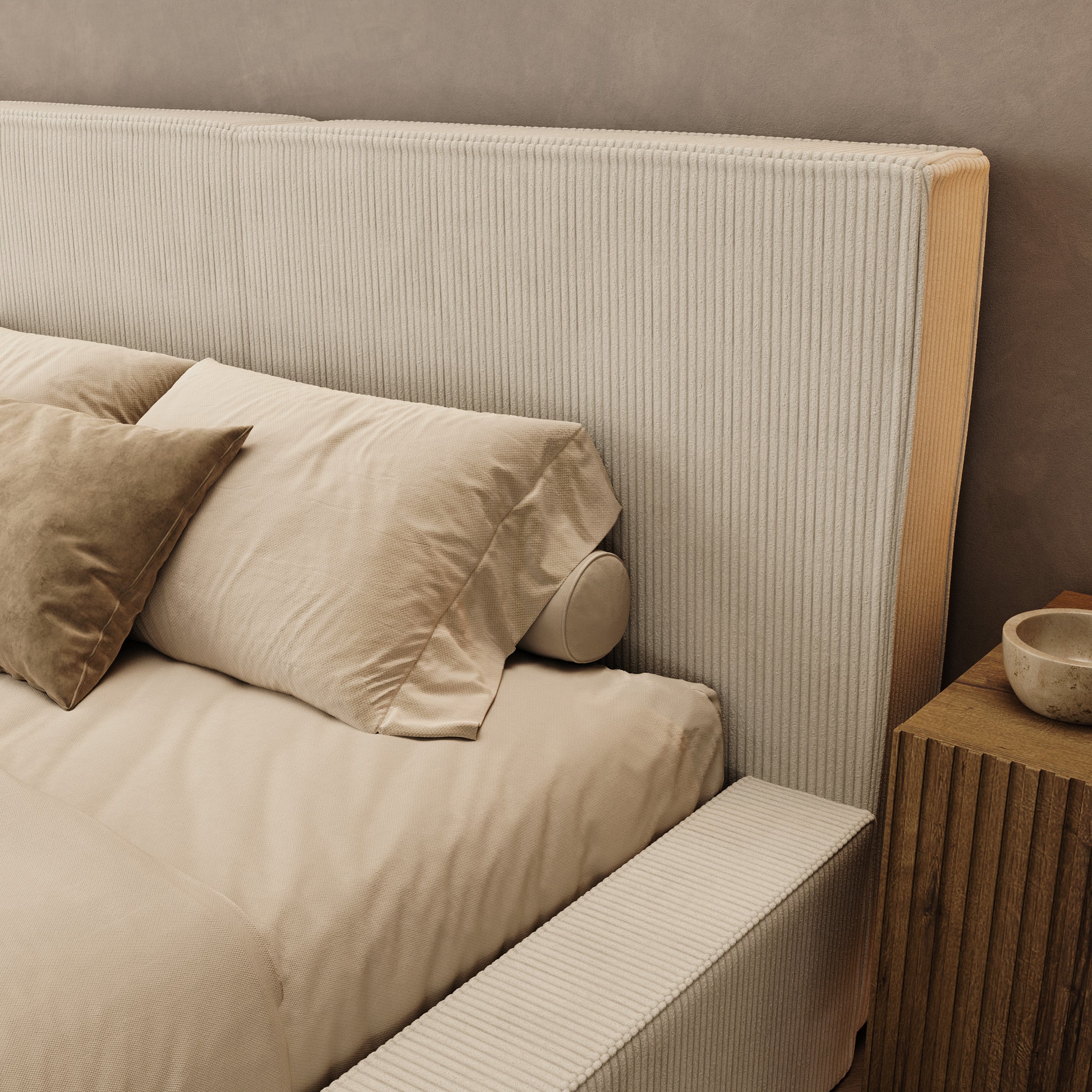 Vara - Tweepersoonsbed - Ribstof beige - 140x200 cm