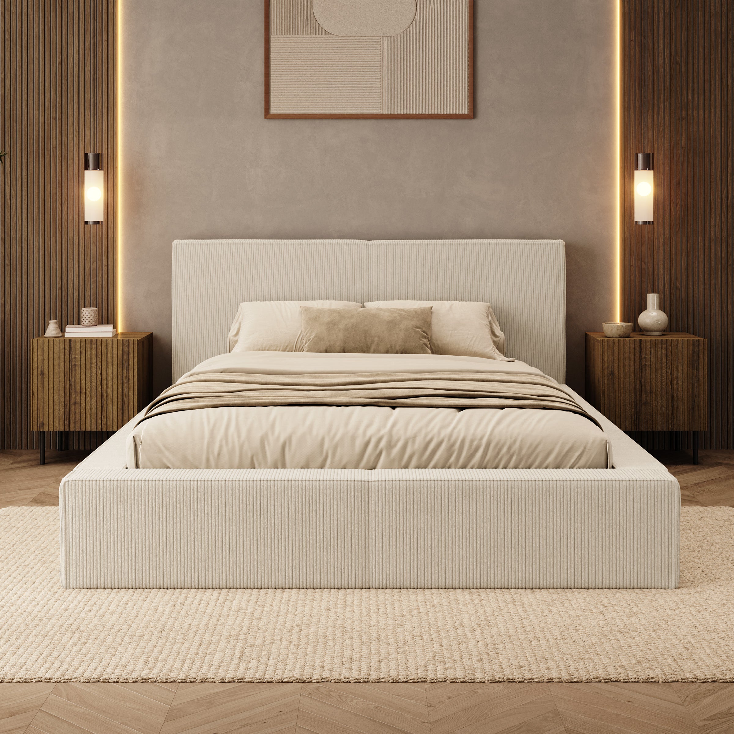 Vara - Tweepersoonsbed - Ribstof beige - 140x200 cm