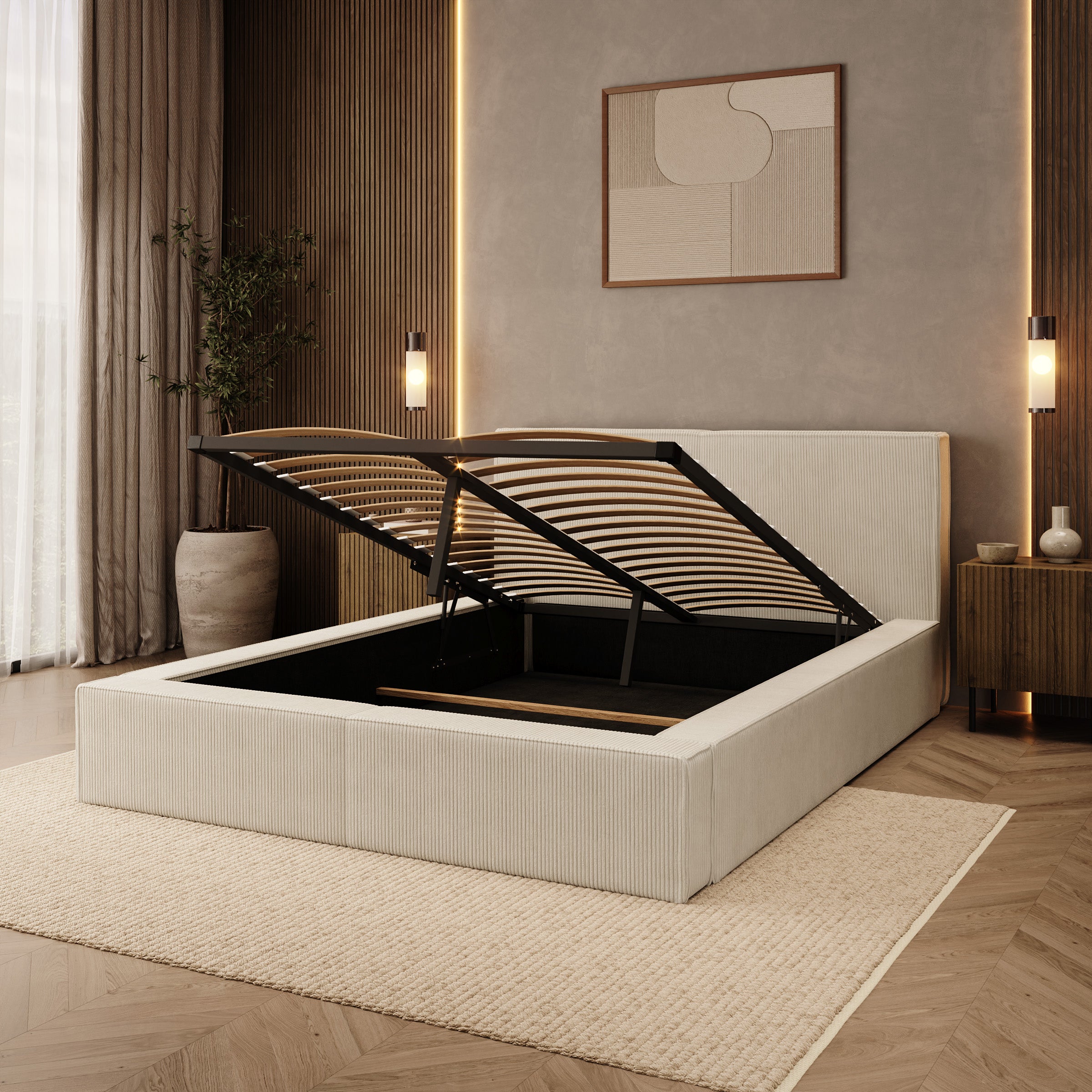 Vara - Tweepersoonsbed - Ribstof beige - 140x200 cm