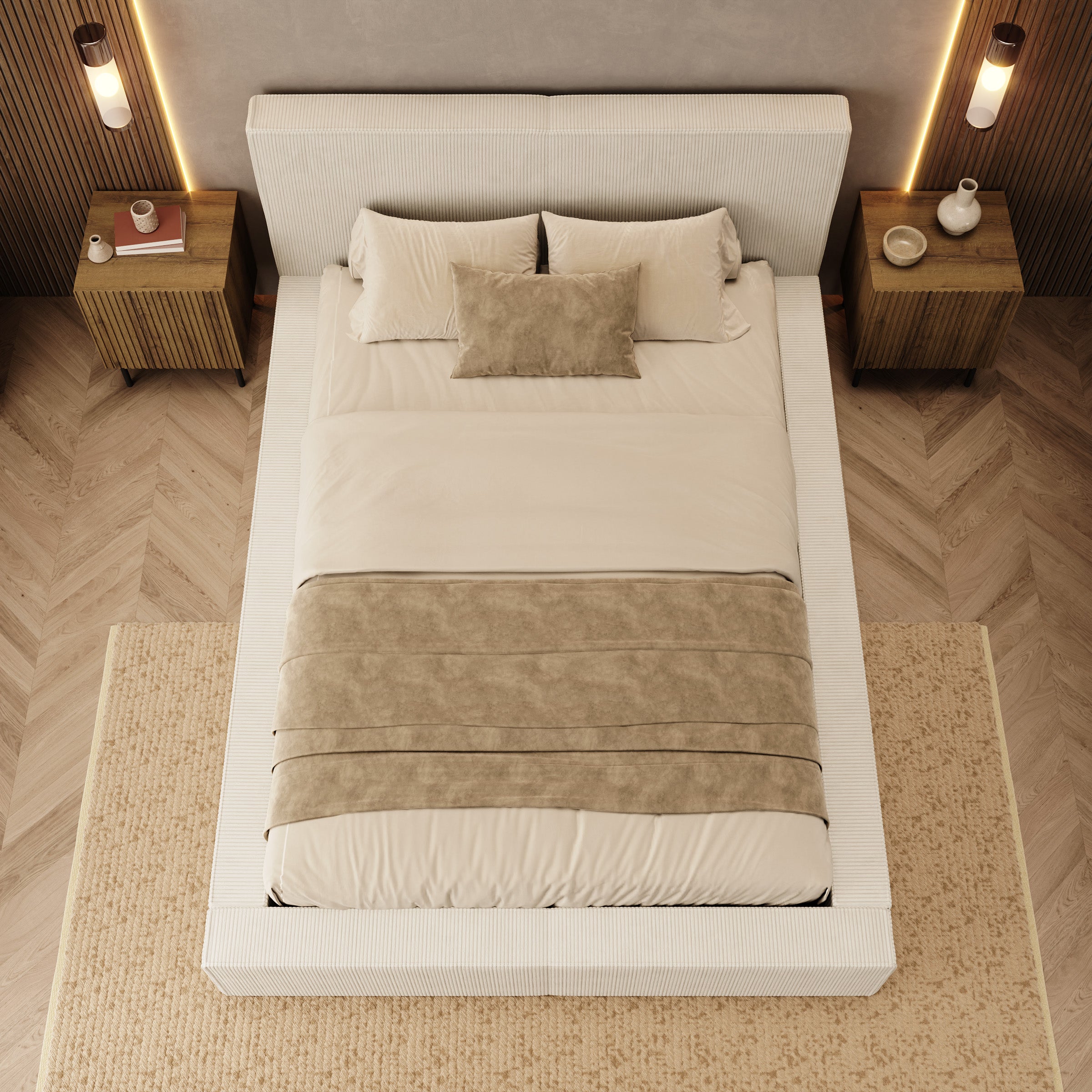Vara - Tweepersoonsbed - Ribstof beige - 140x200 cm