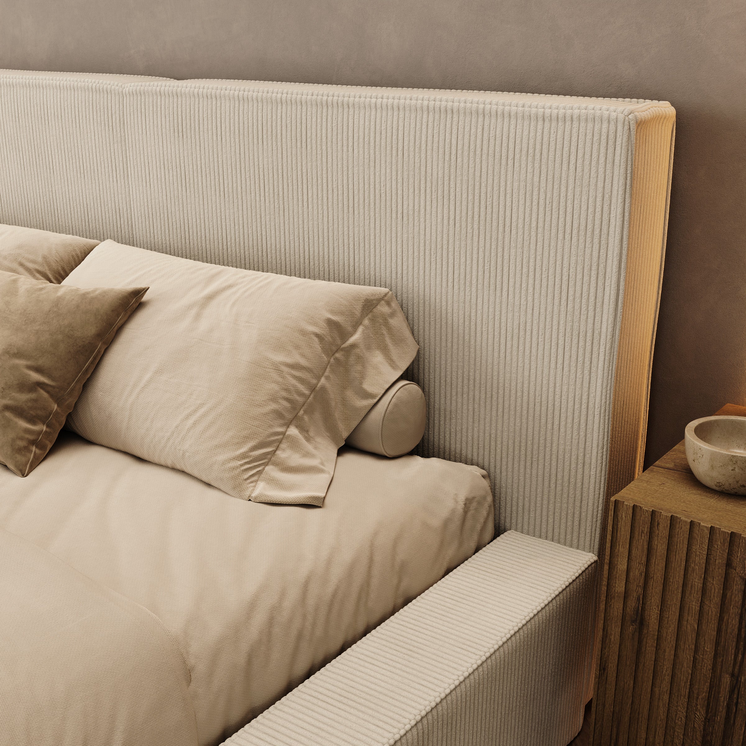 Vara - Tweepersoonsbed - Ribstof beige - 160x200 cm
