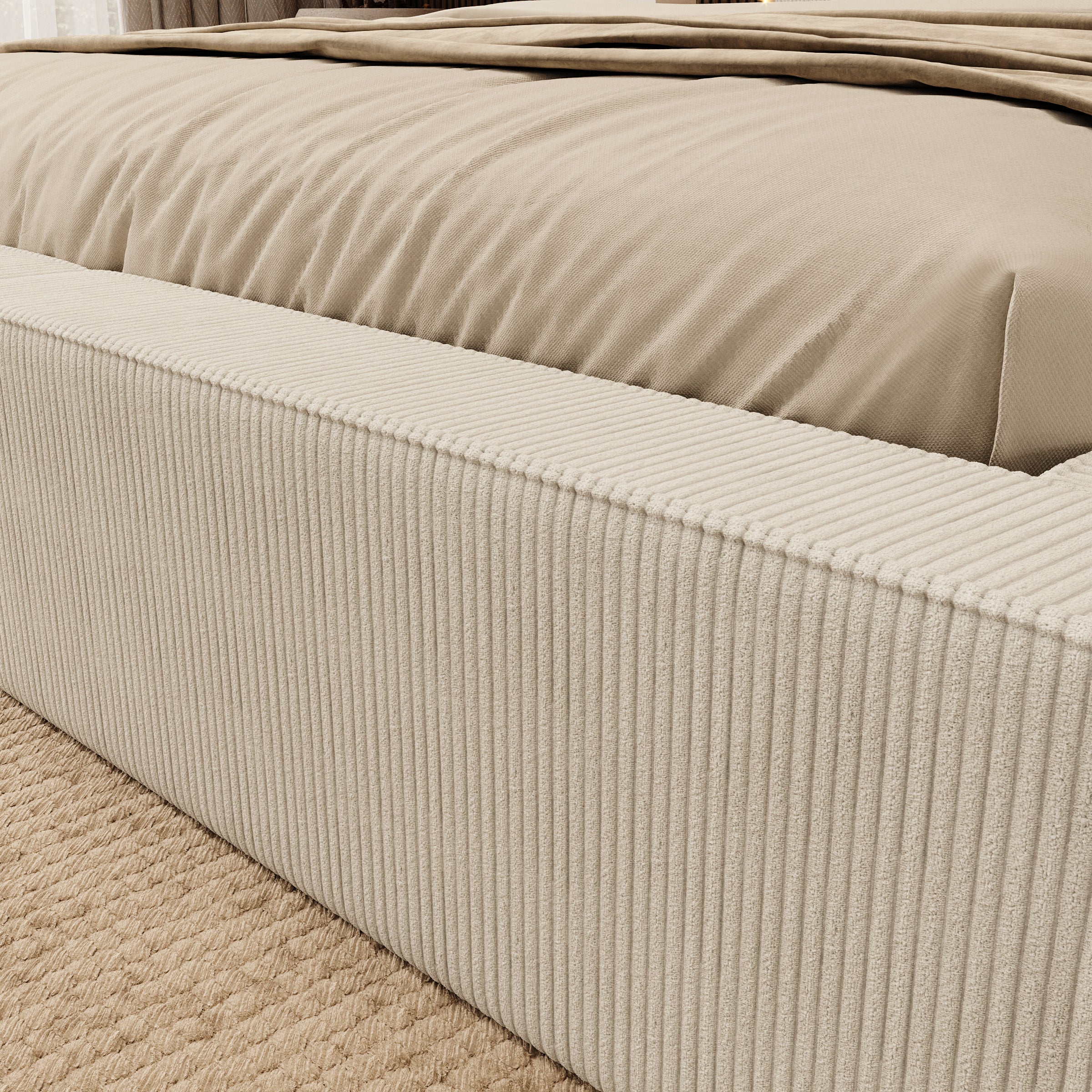 Vara - Tweepersoonsbed - Ribstof beige - 160x200 cm