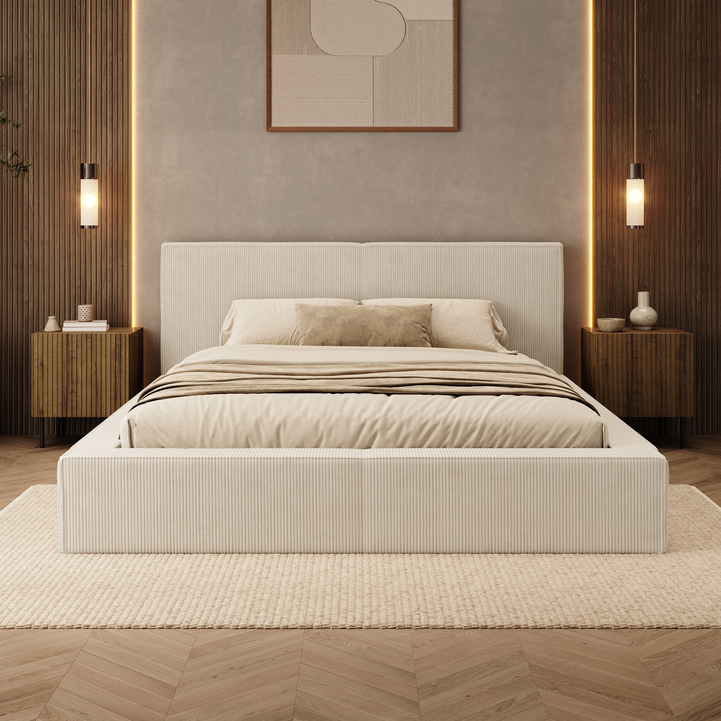 Vara - Tweepersoonsbed - Ribstof beige - 160x200 cm