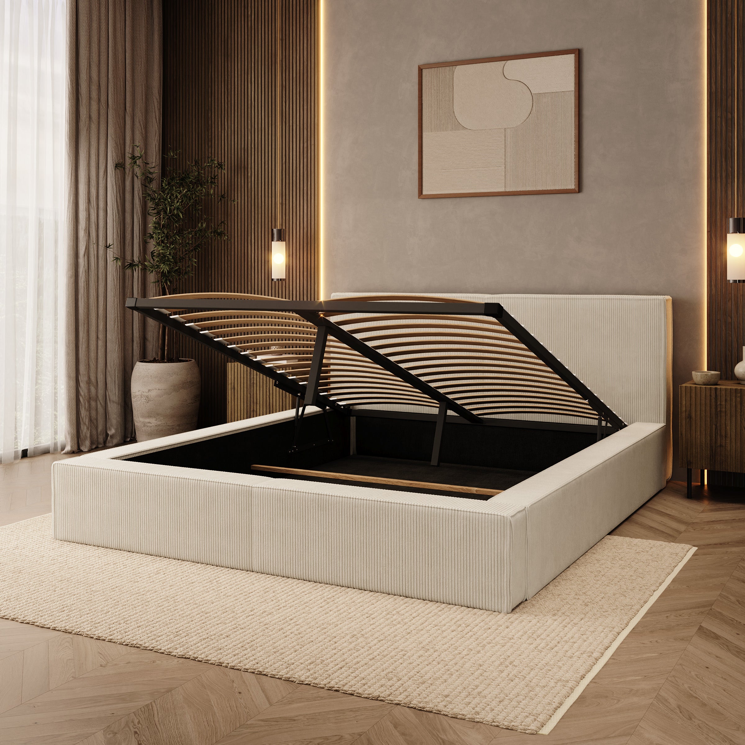 Vara - Tweepersoonsbed - Ribstof beige - 160x200 cm