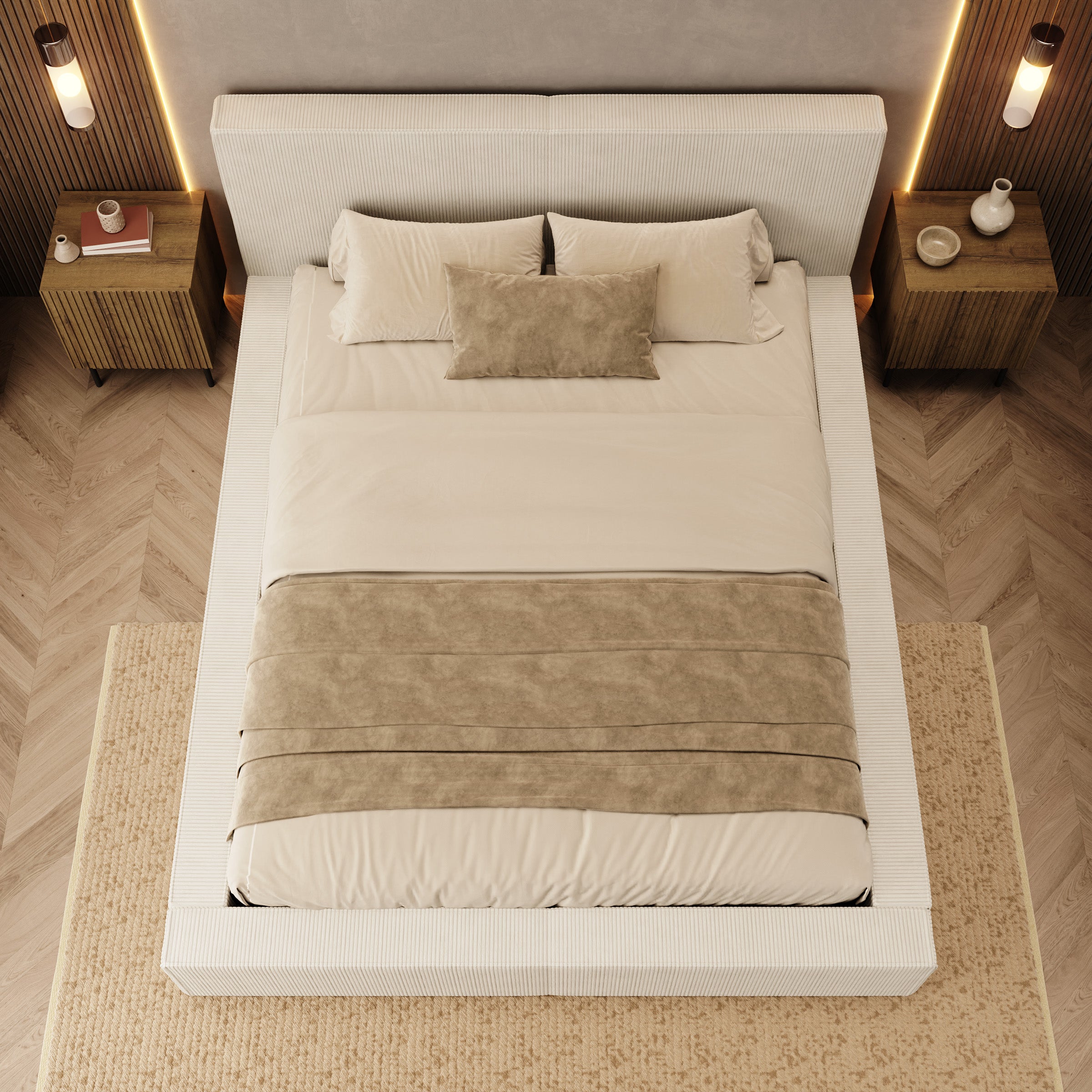 Vara - Tweepersoonsbed - Ribstof beige - 160x200 cm
