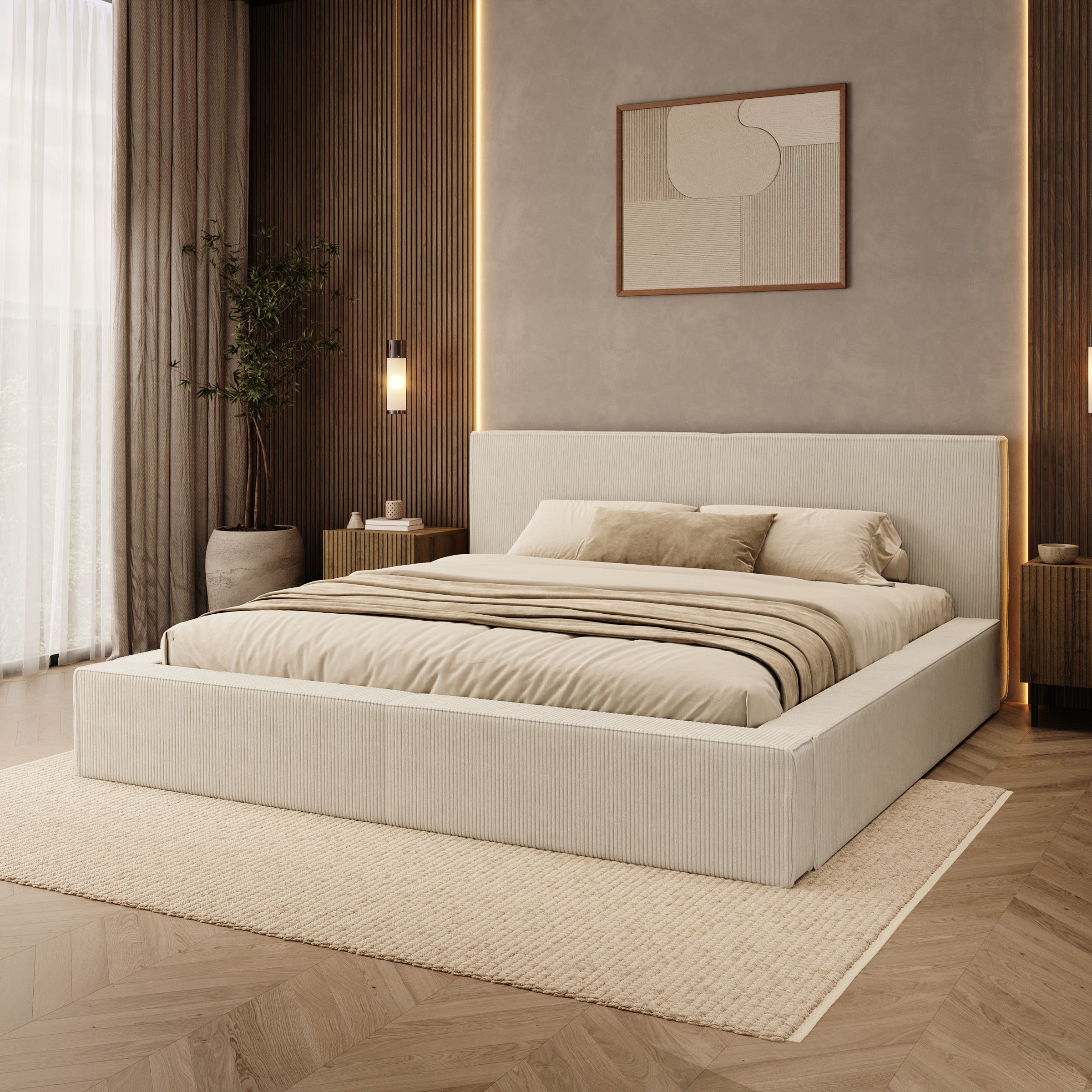 Vara - Tweepersoonsbed - Ribstof beige - 180x200 cm
