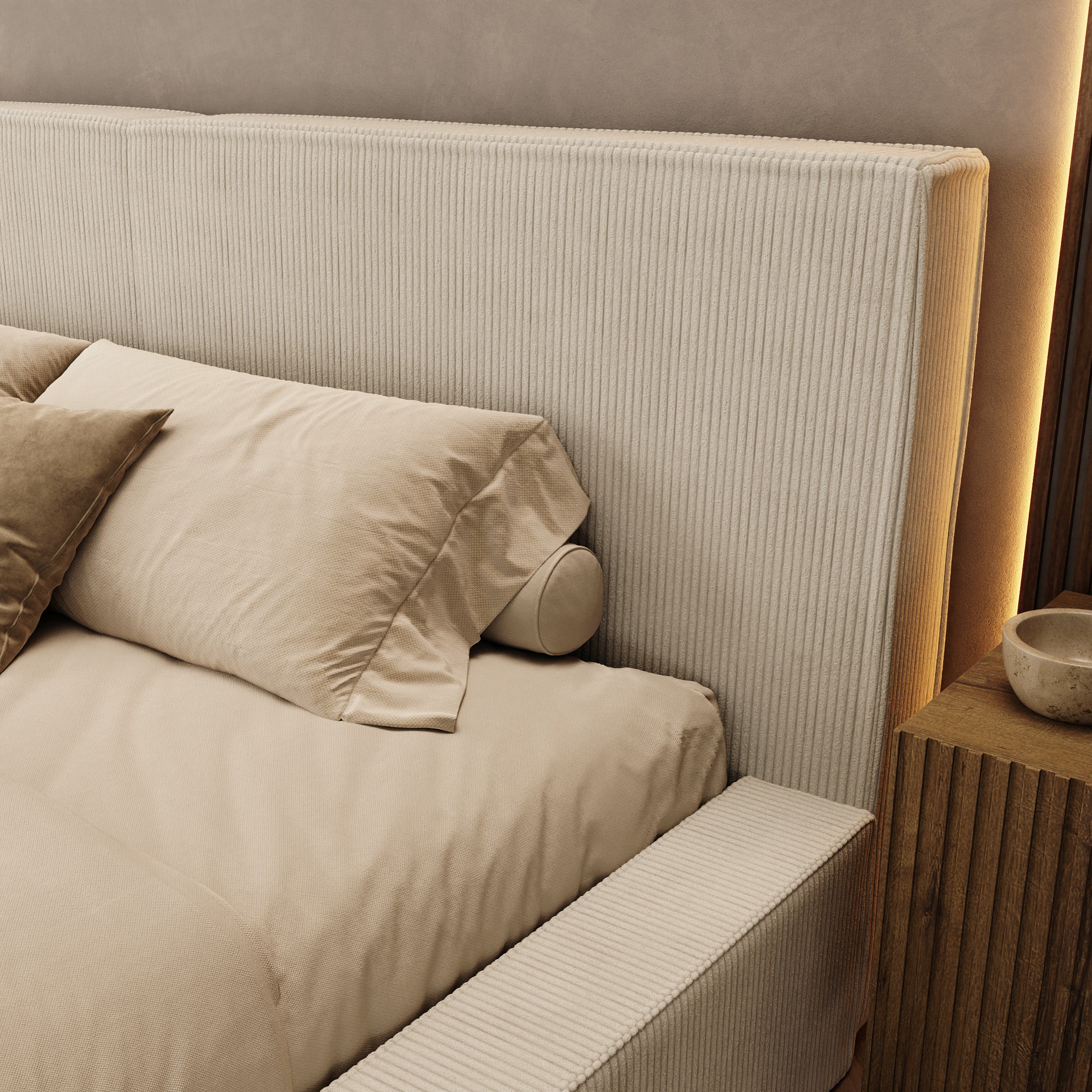 Vara - Tweepersoonsbed - Ribstof beige - 180x200 cm