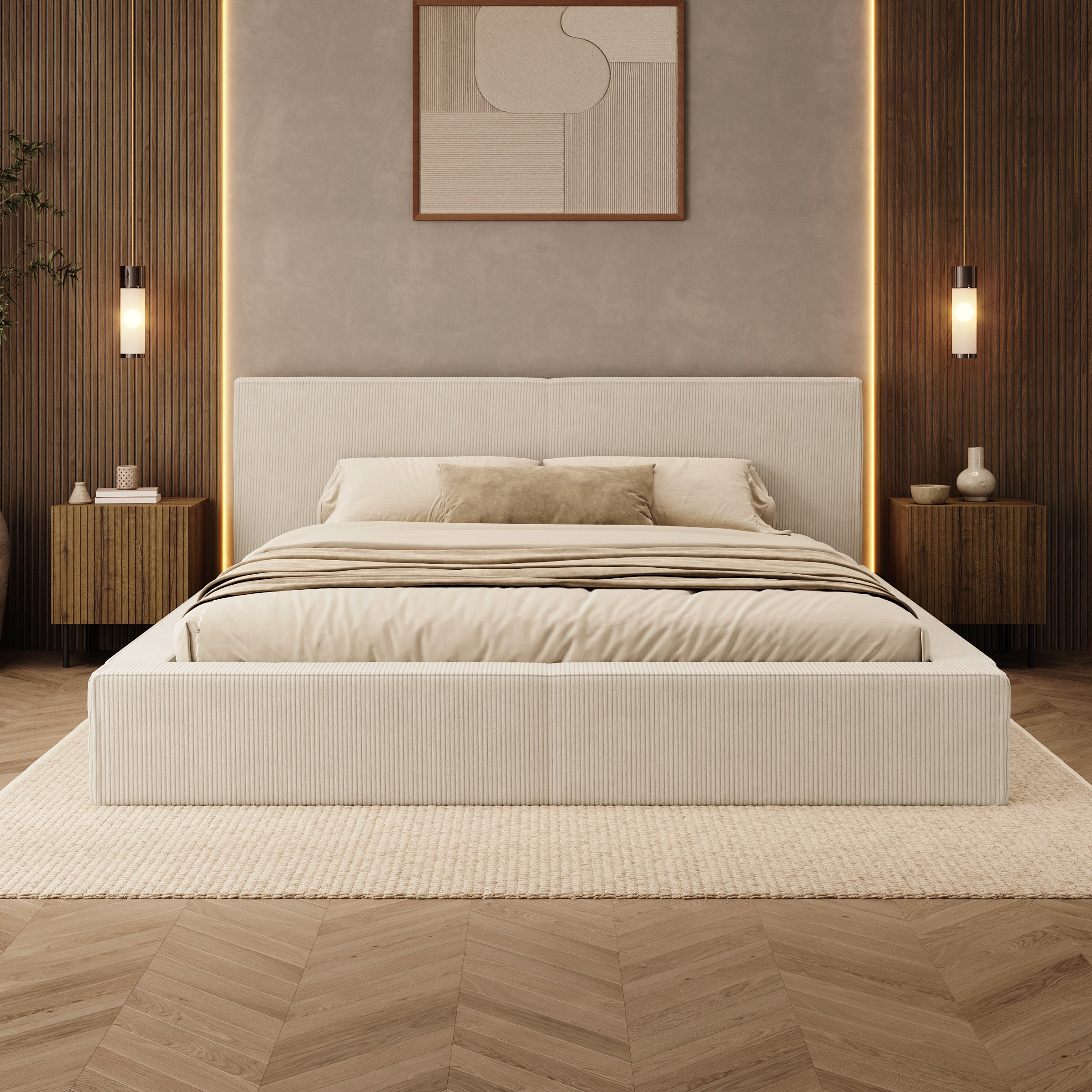 Vara - Tweepersoonsbed - Ribstof beige - 180x200 cm