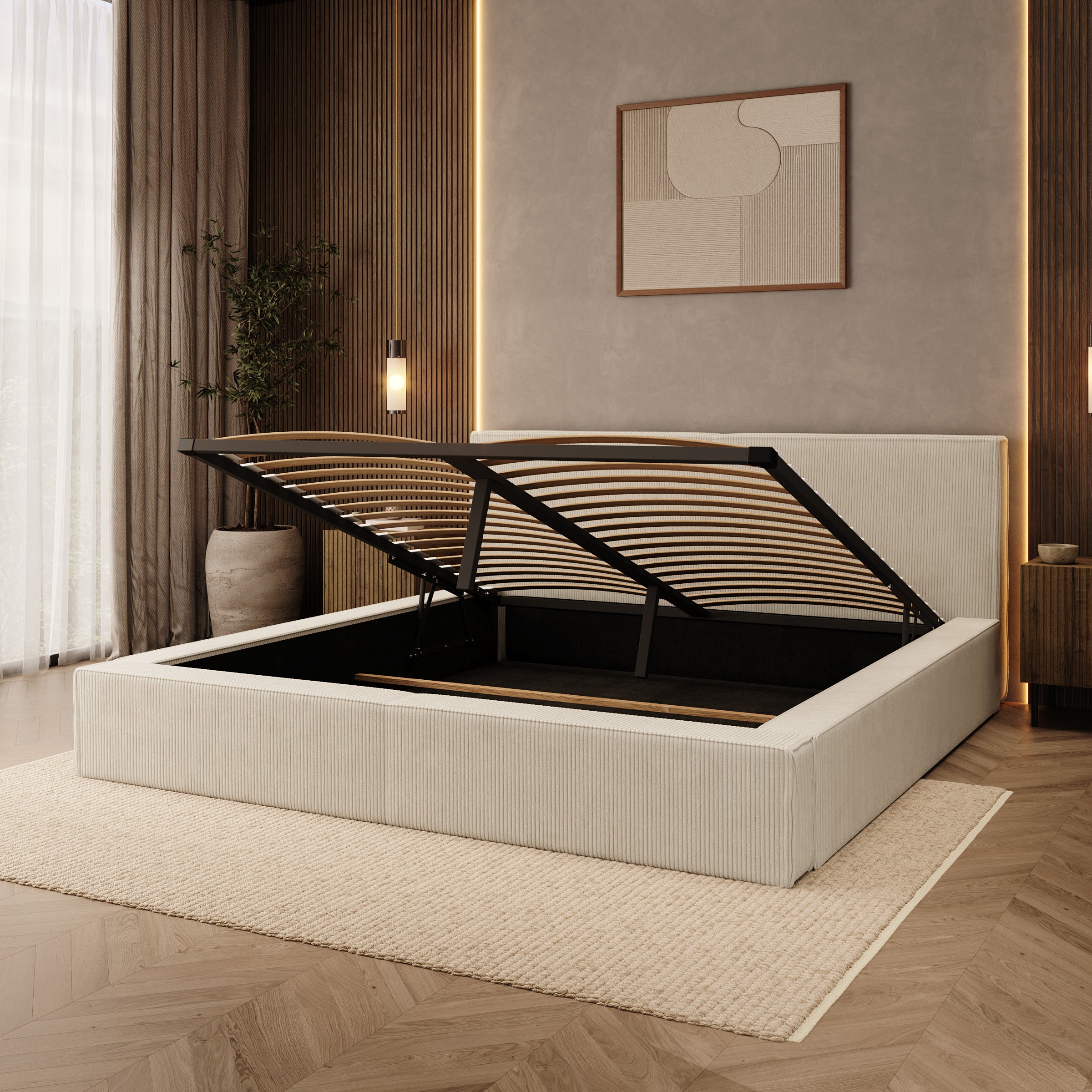 Vara - Tweepersoonsbed - Ribstof beige - 180x200 cm