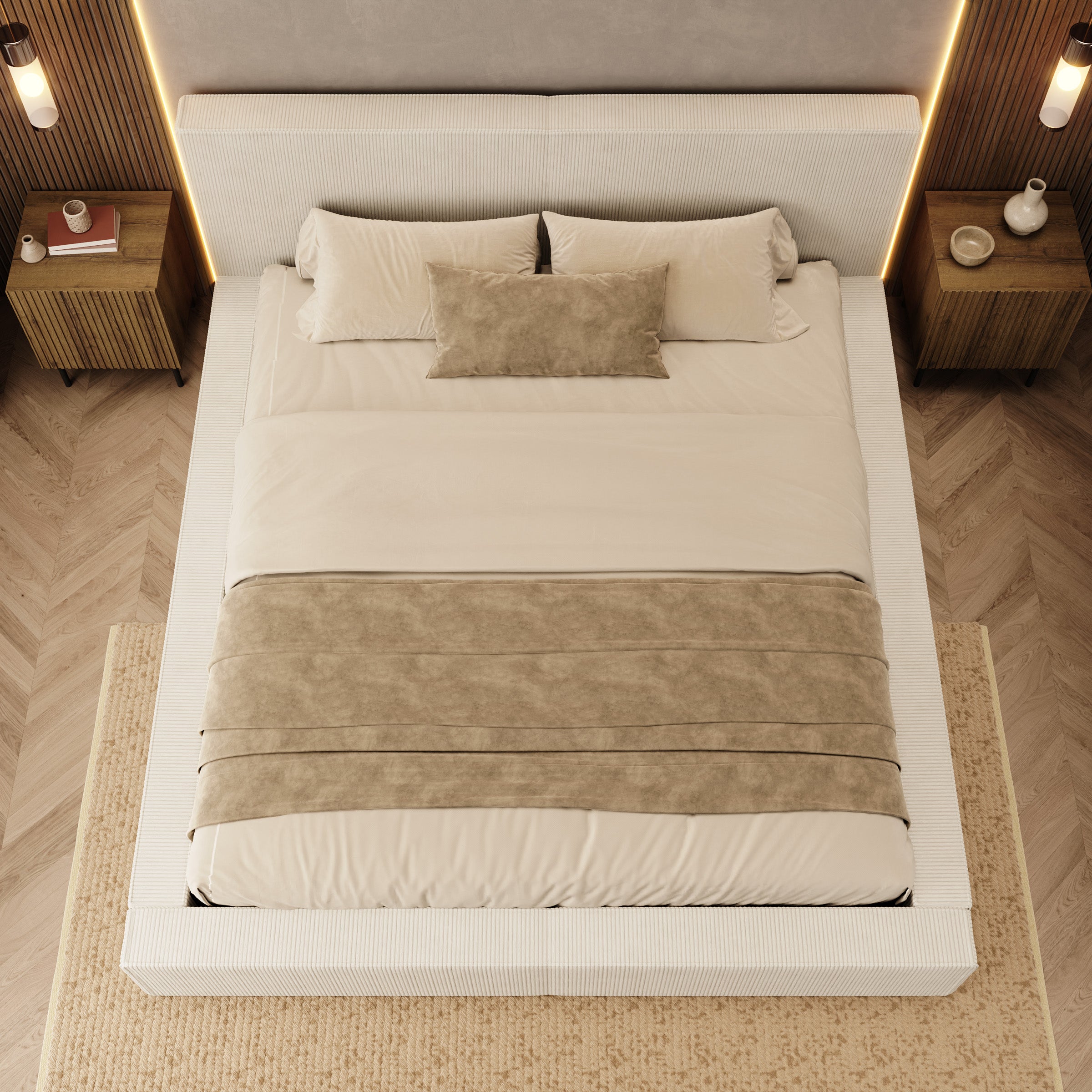 Vara - Tweepersoonsbed - Ribstof beige - 180x200 cm
