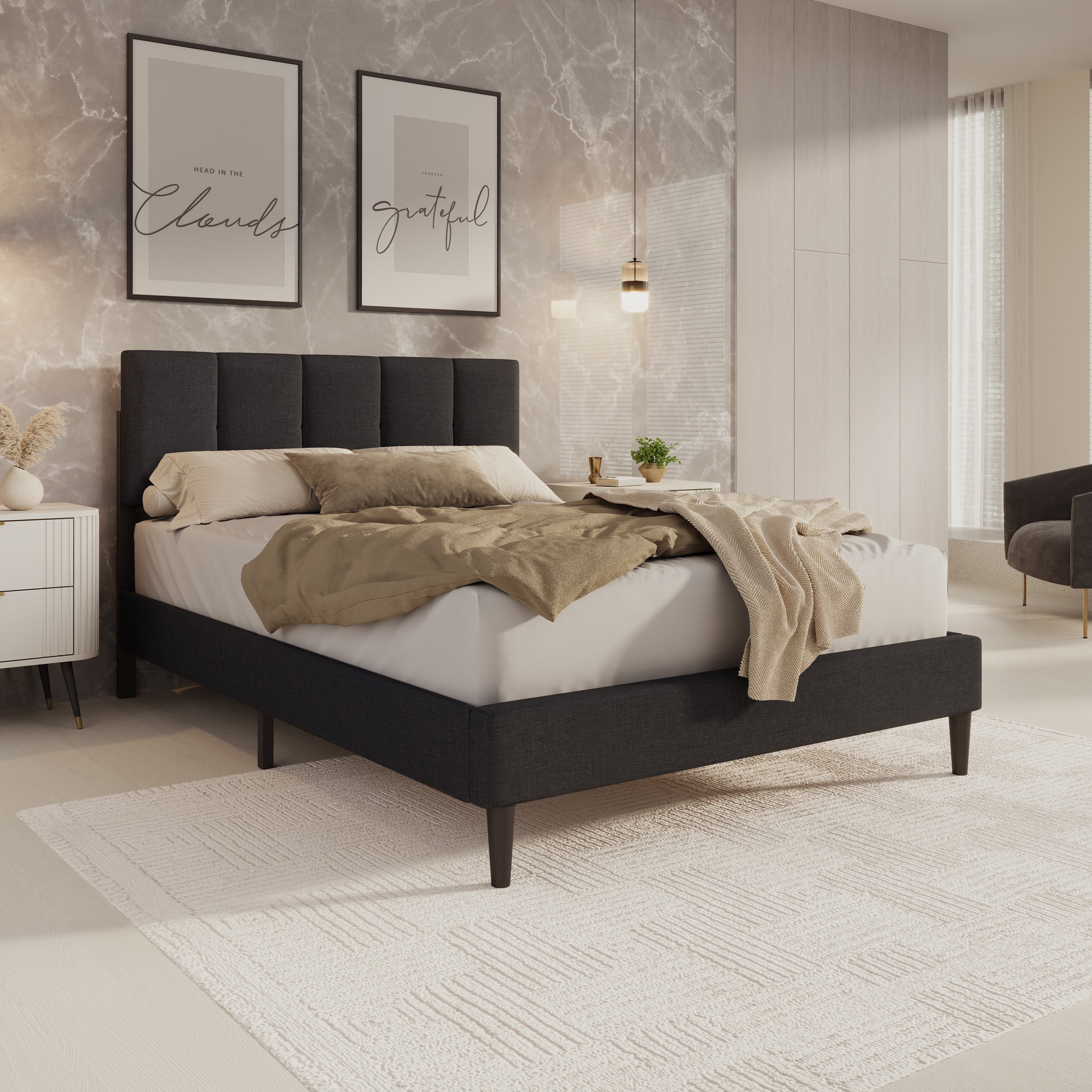 Varell - Tweepersoonsbed - Stof zwart - 140x200 cm