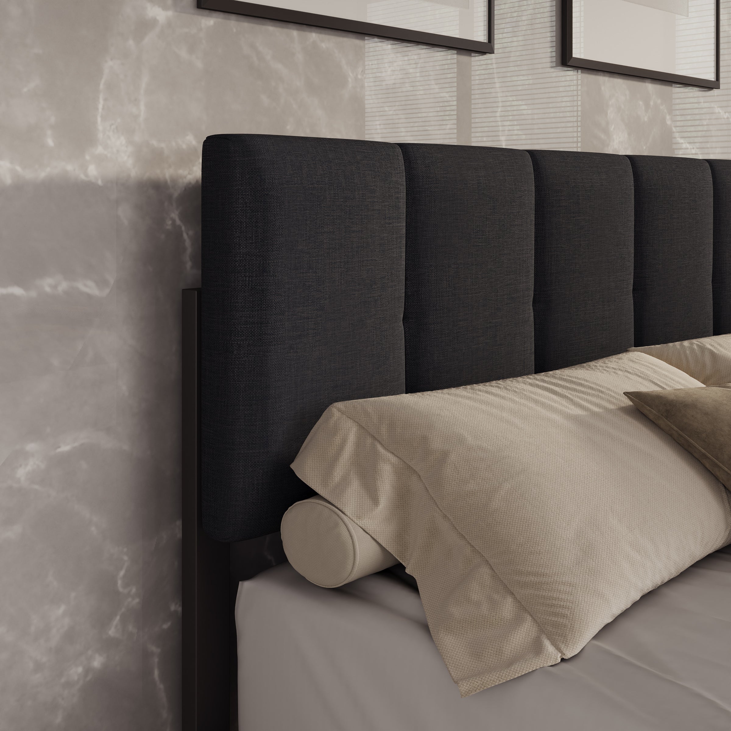 Varell - Tweepersoonsbed - Stof zwart - 140x200 cm