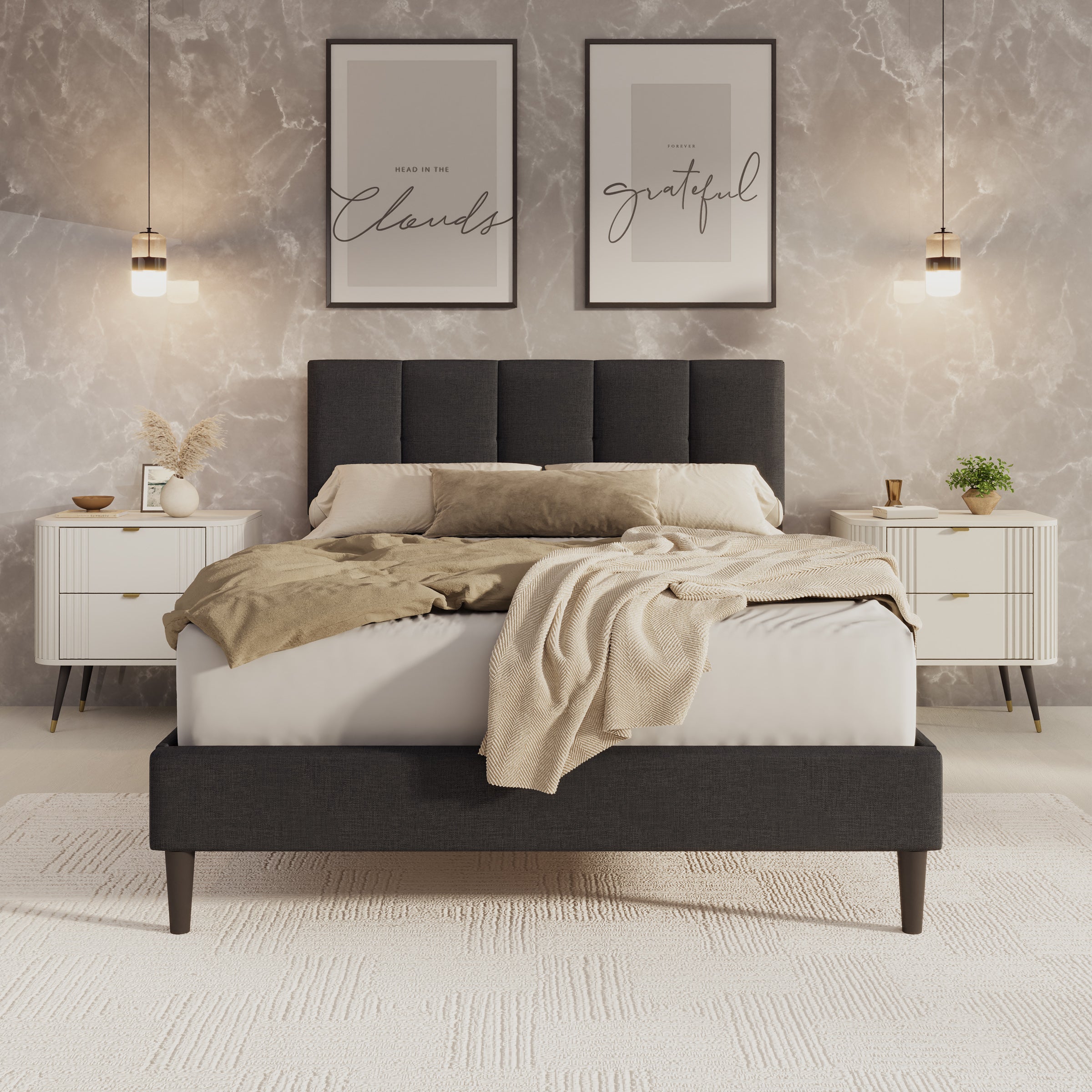 Varell - Tweepersoonsbed - Stof zwart - 140x200 cm