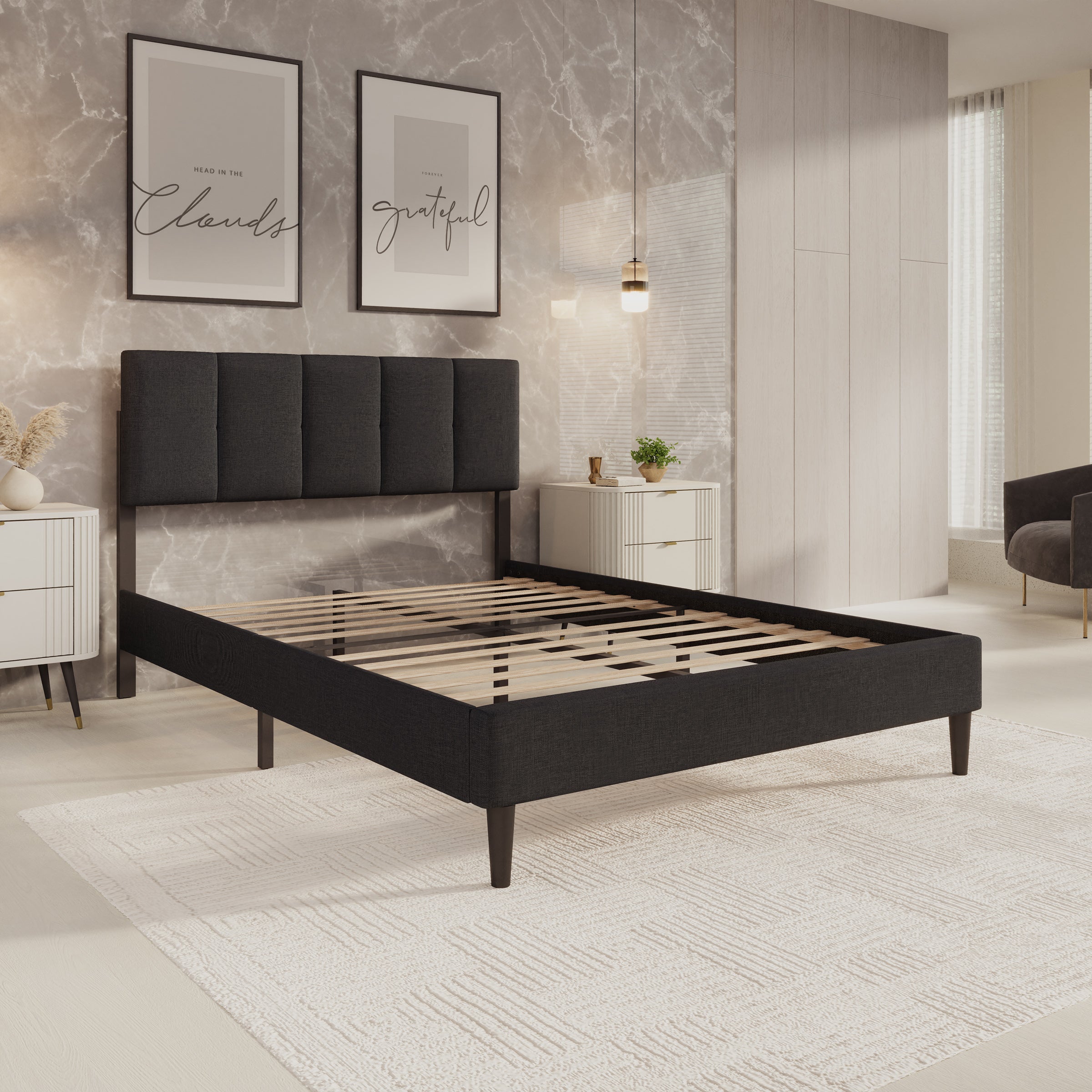 Varell - Tweepersoonsbed - Stof zwart - 140x200 cm