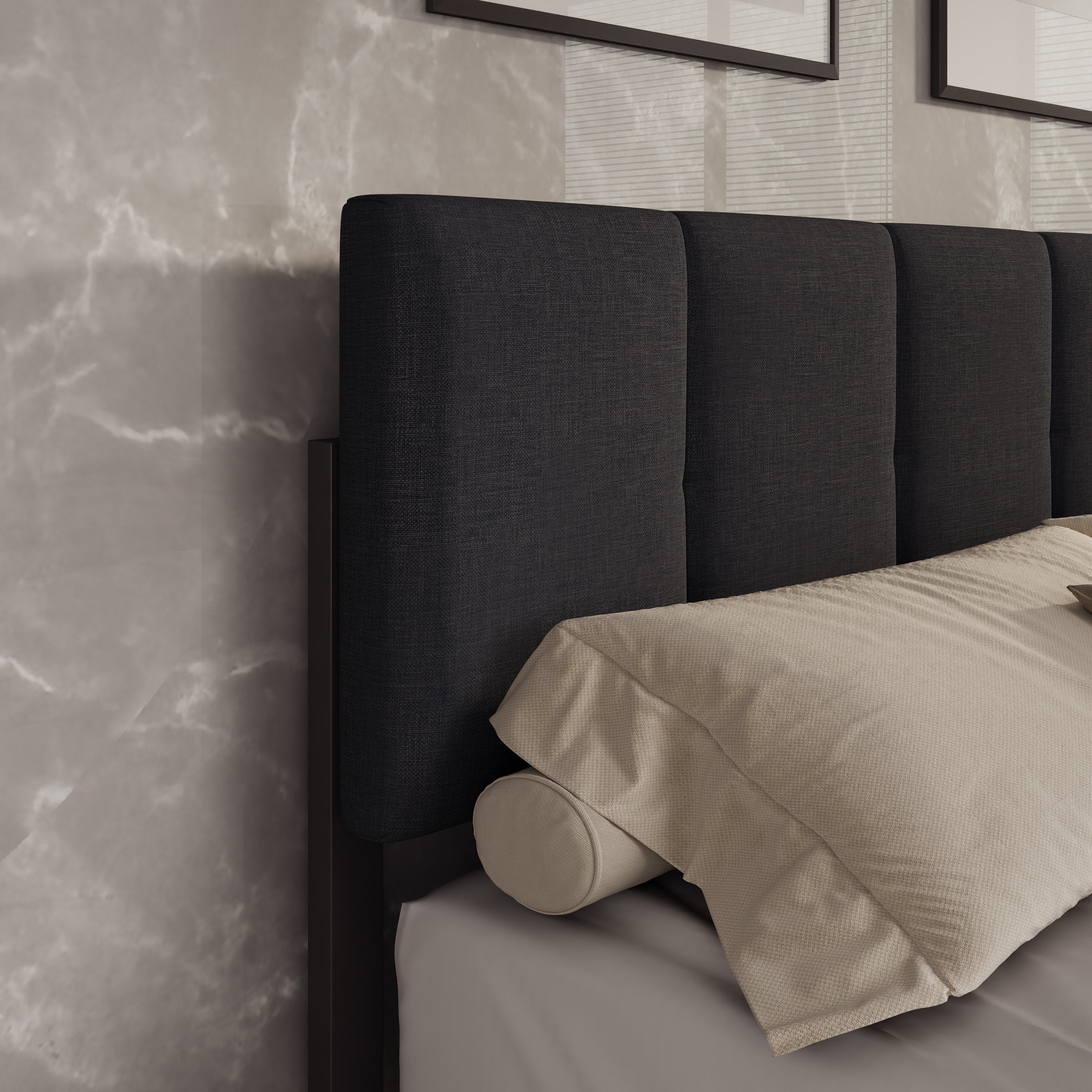 Varell - Tweepersoonsbed - Stof zwart - 160x200 cm