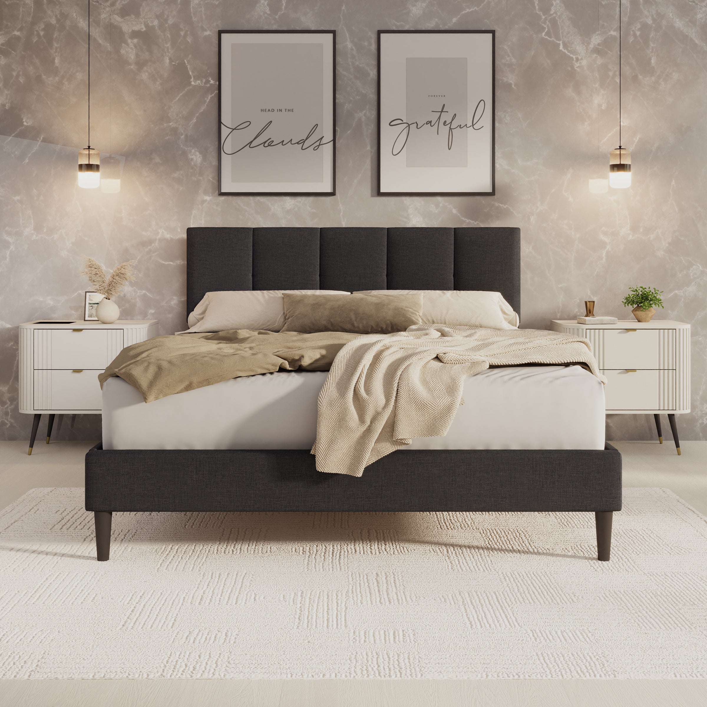 Varell - Tweepersoonsbed - Stof zwart - 160x200 cm