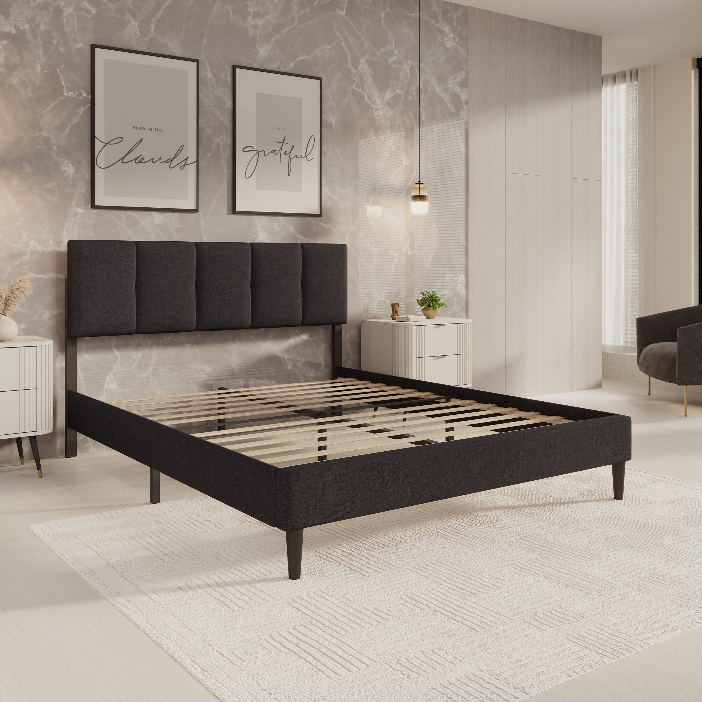 Varell - Tweepersoonsbed - Stof zwart - 160x200 cm