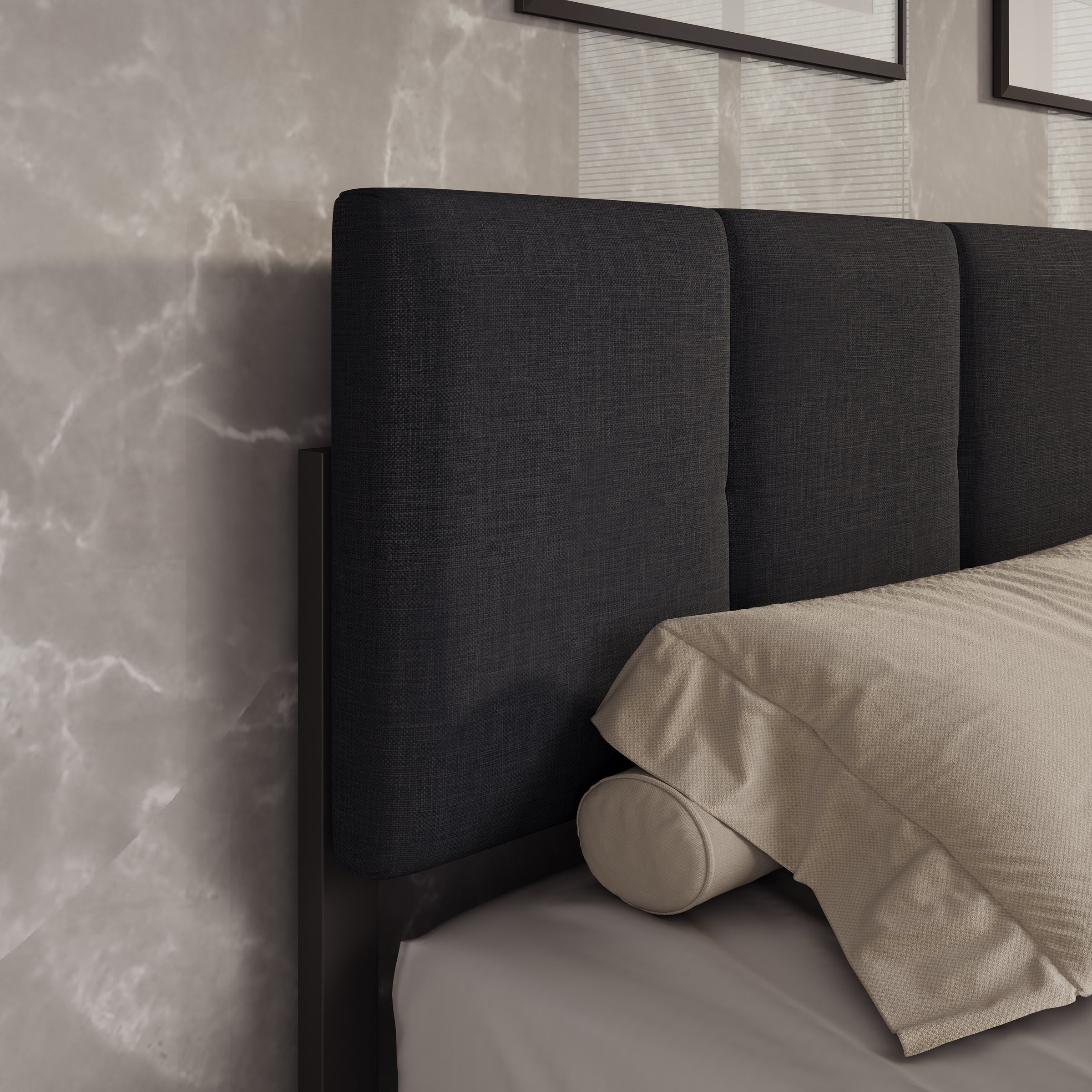 Varell - Tweepersoonsbed - Stof zwart - 180x200 cm