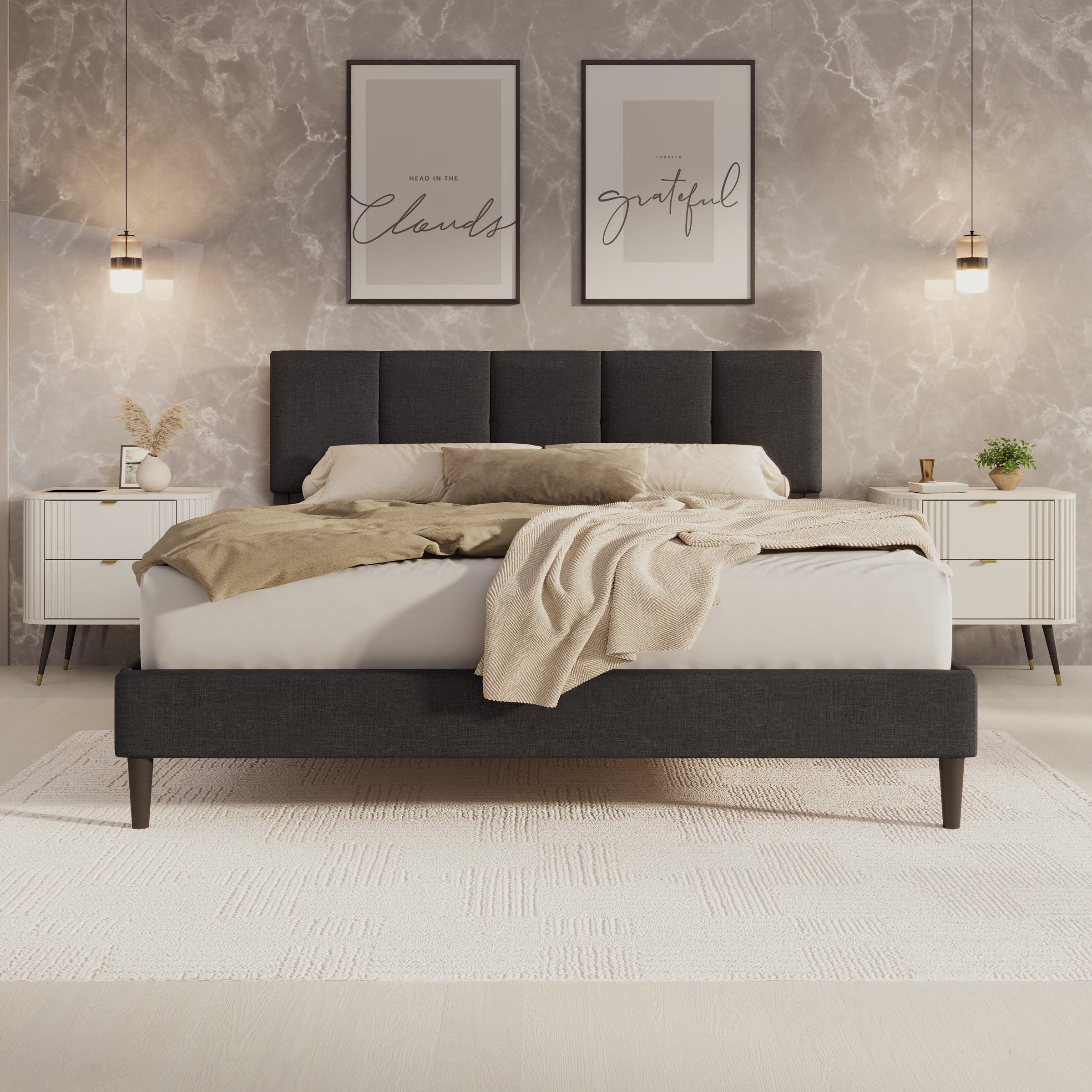 Varell - Tweepersoonsbed - Stof zwart - 180x200 cm