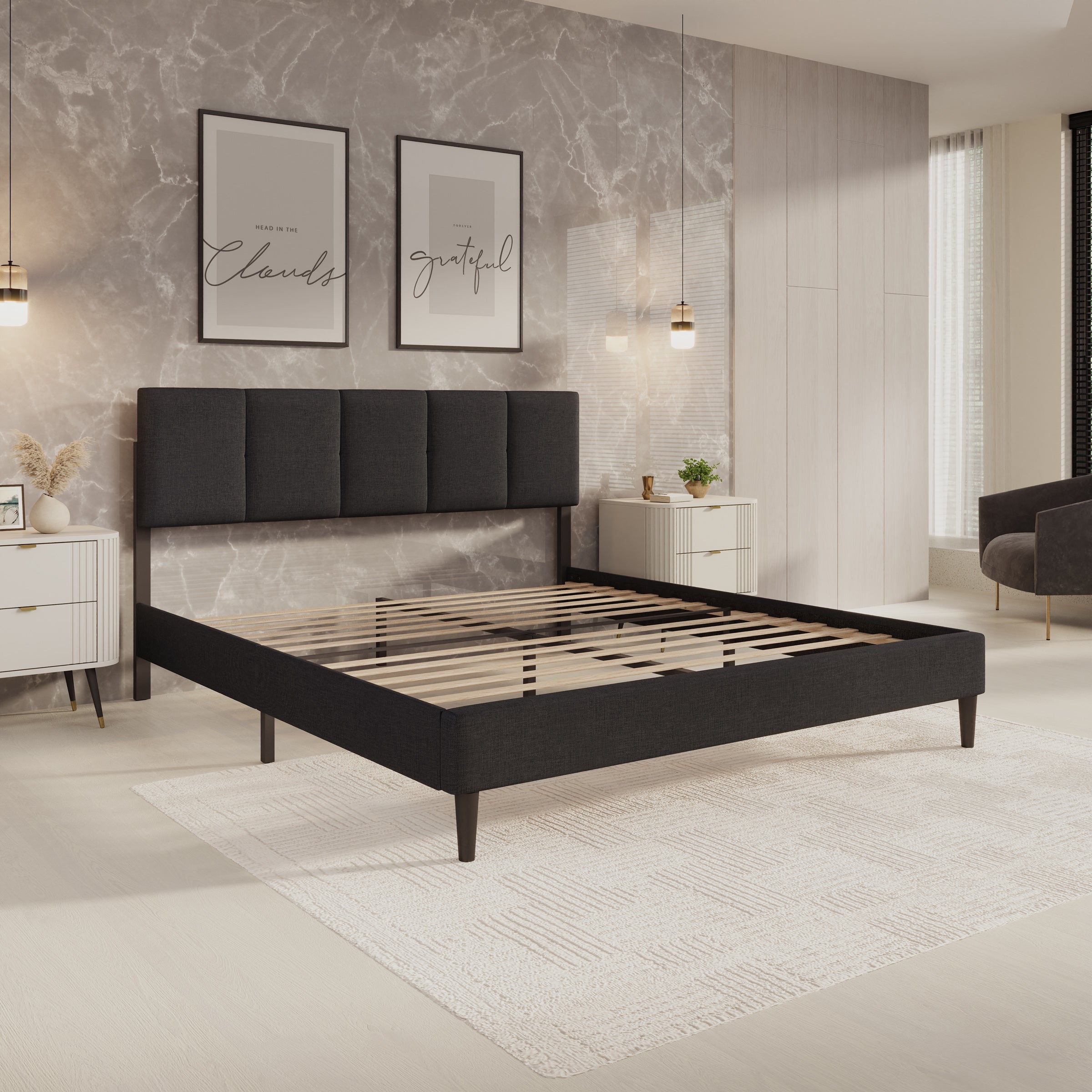 Varell - Tweepersoonsbed - Stof zwart - 180x200 cm